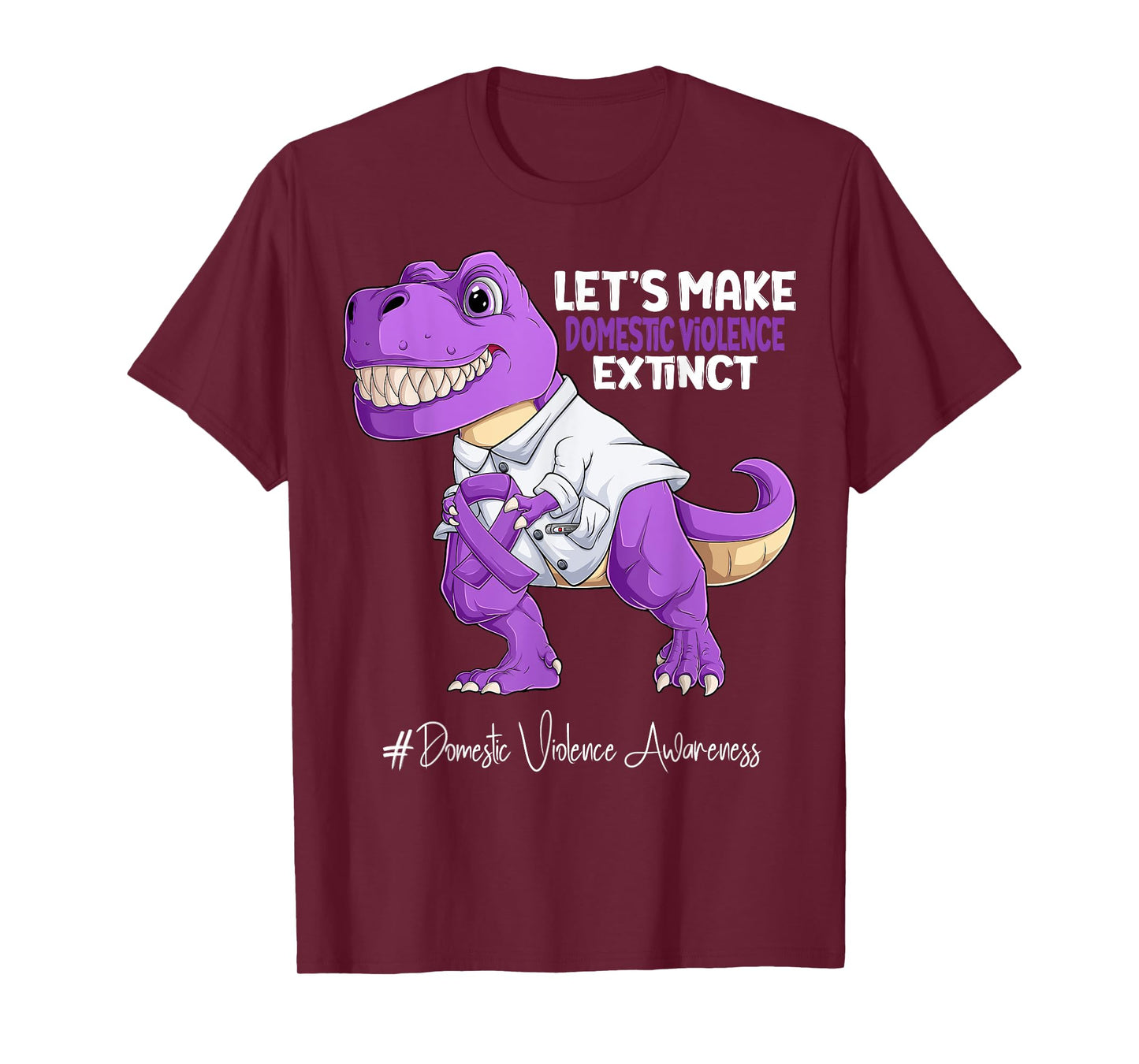 Purple Ribbon Trex Domestic Violence Awareness T-Shirt