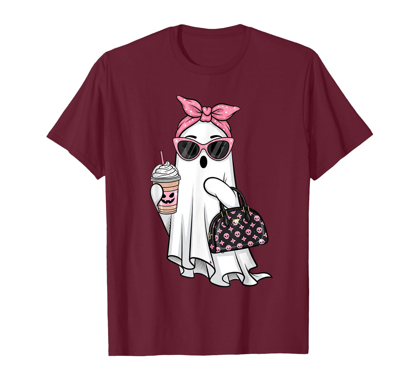 Cute Ghost Drinking Coffee Halloween Ghost Ice Coffee Womens T-Shirt