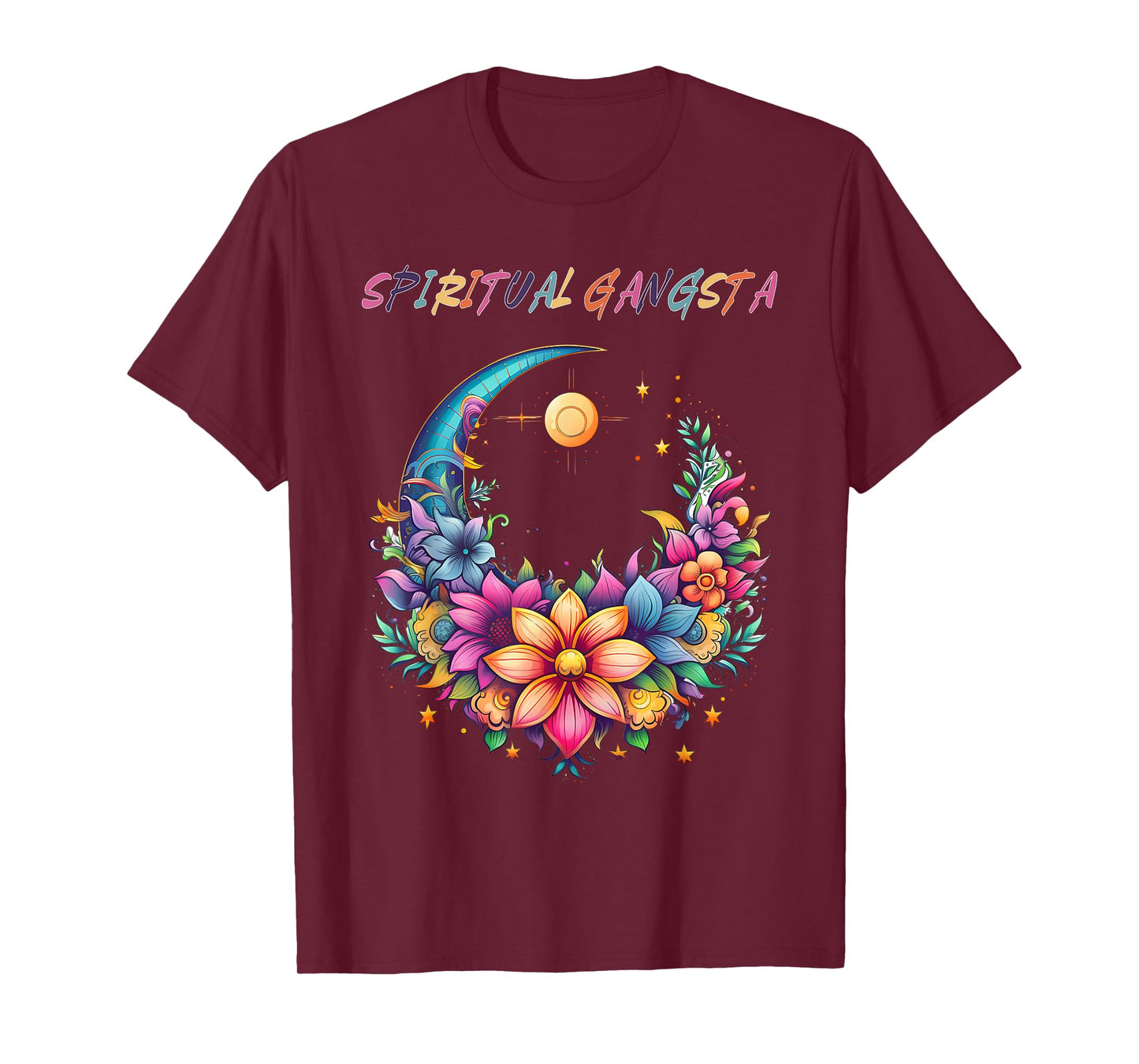 Spiritual Gangsta Floral Moon Yoga Meditation Mandala T-Shirt