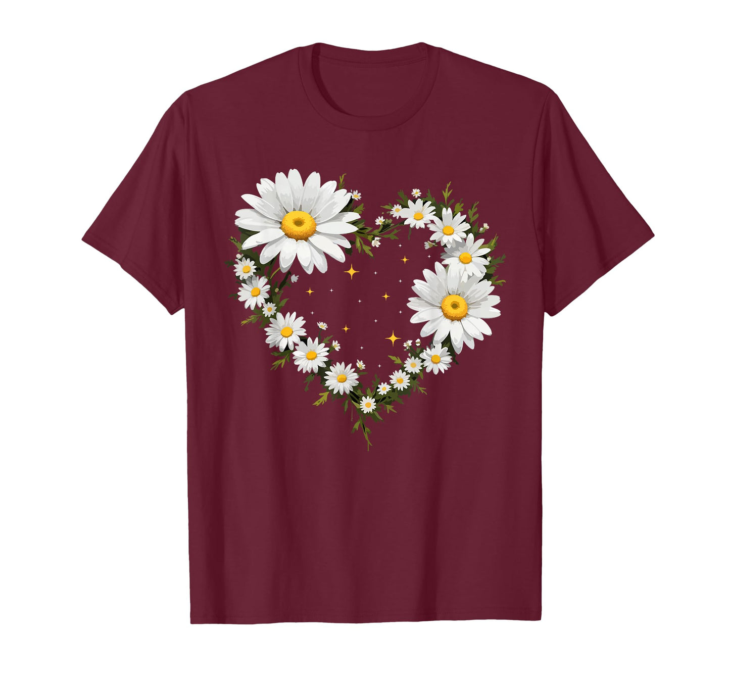 Heart With Daisy Flowers, Daisies With Heart Outline T-Shirt