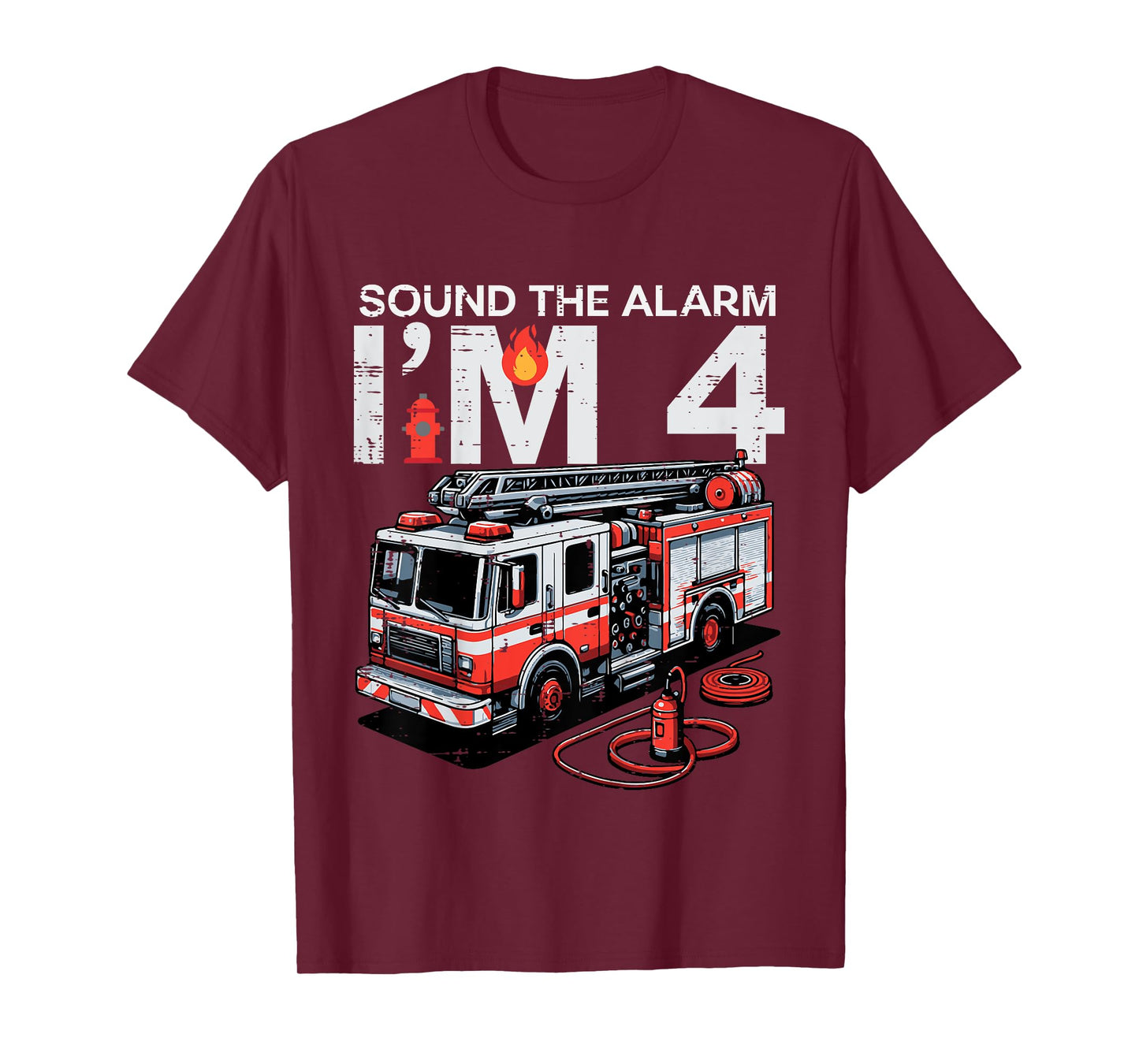Kids Sound The Alarm Im 4 Fire Truck 4th Birthday Bday Boys Kids T-Shirt