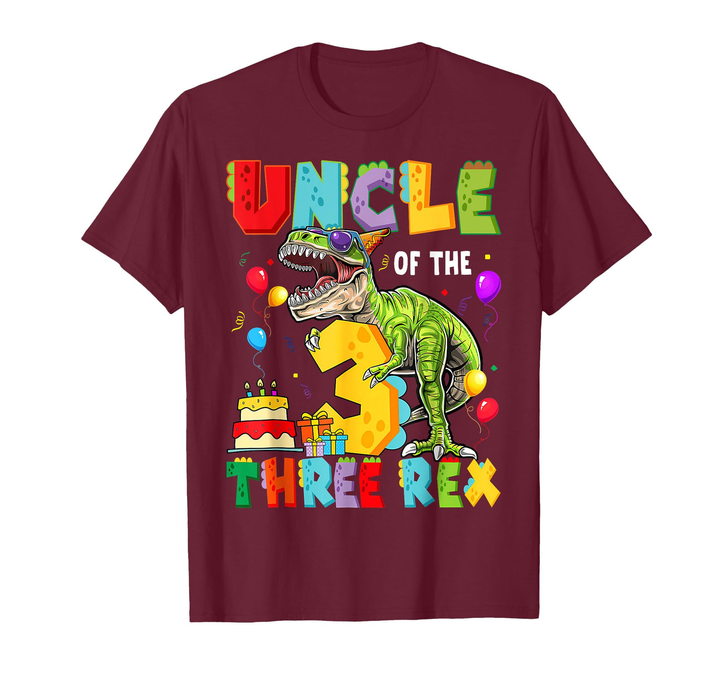Uncle Of The Three Rex 3Rd Birthday Boy Dinosaur T-Rex T-Shirt