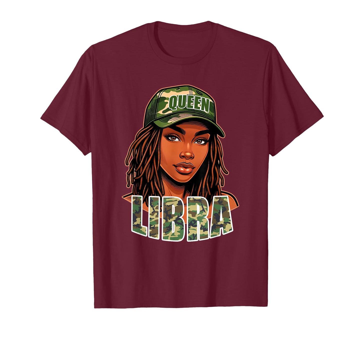 Libra Queen Black Woman Camo Hat Locs Birthday T-Shirt