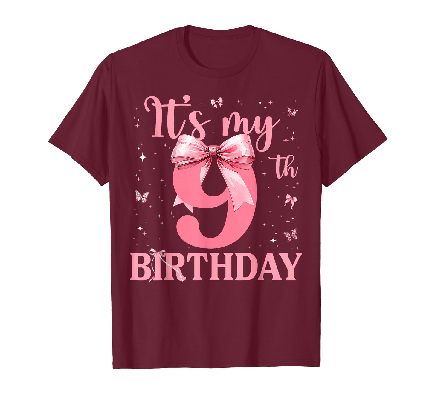 9th Birthday Coquette Bow 9 Years Old Birthday Girl Kids T-Shirt