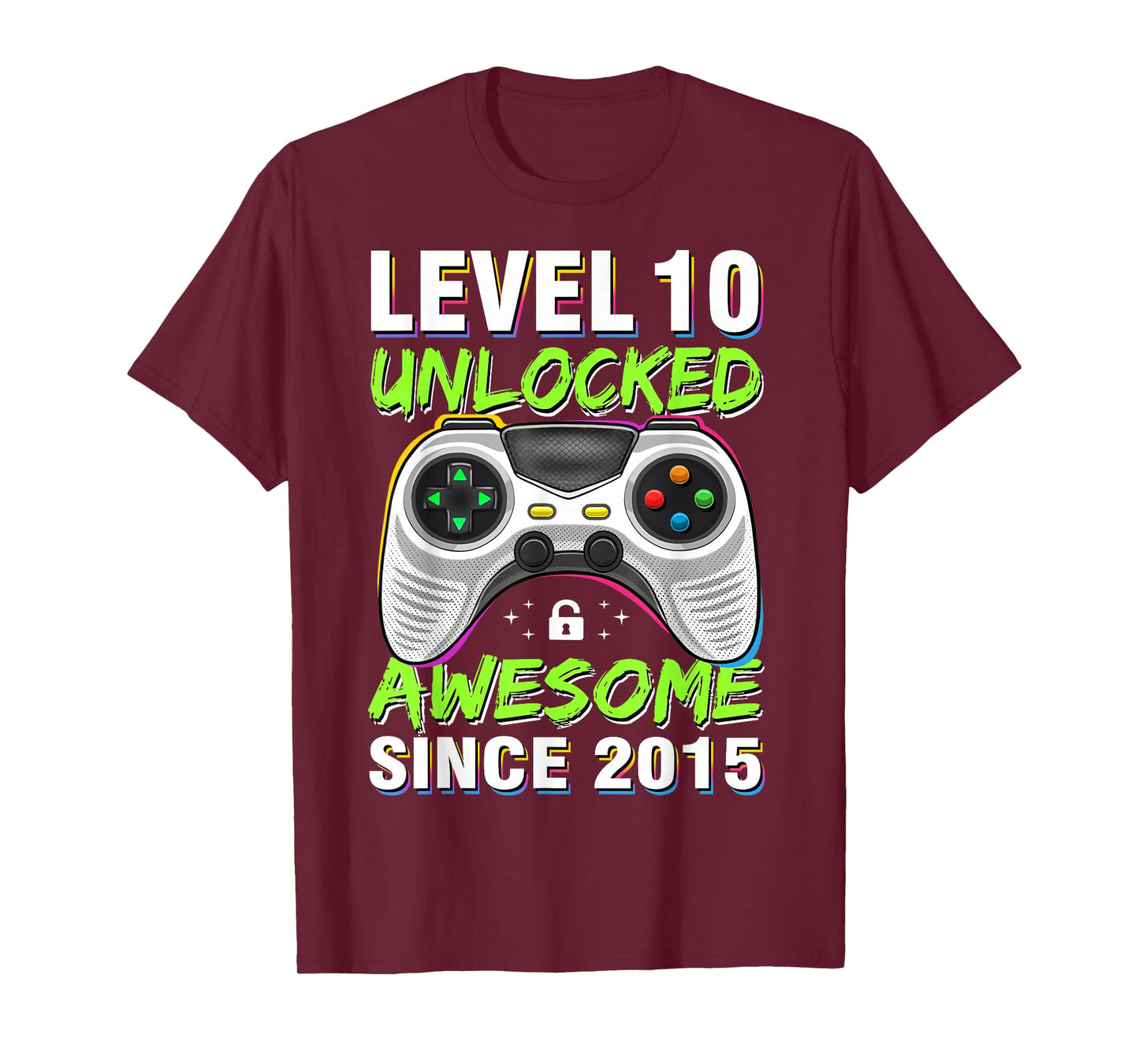Level 10 Unlocked Awesome Since 2015 10th Birthday Gaming T-Shirt