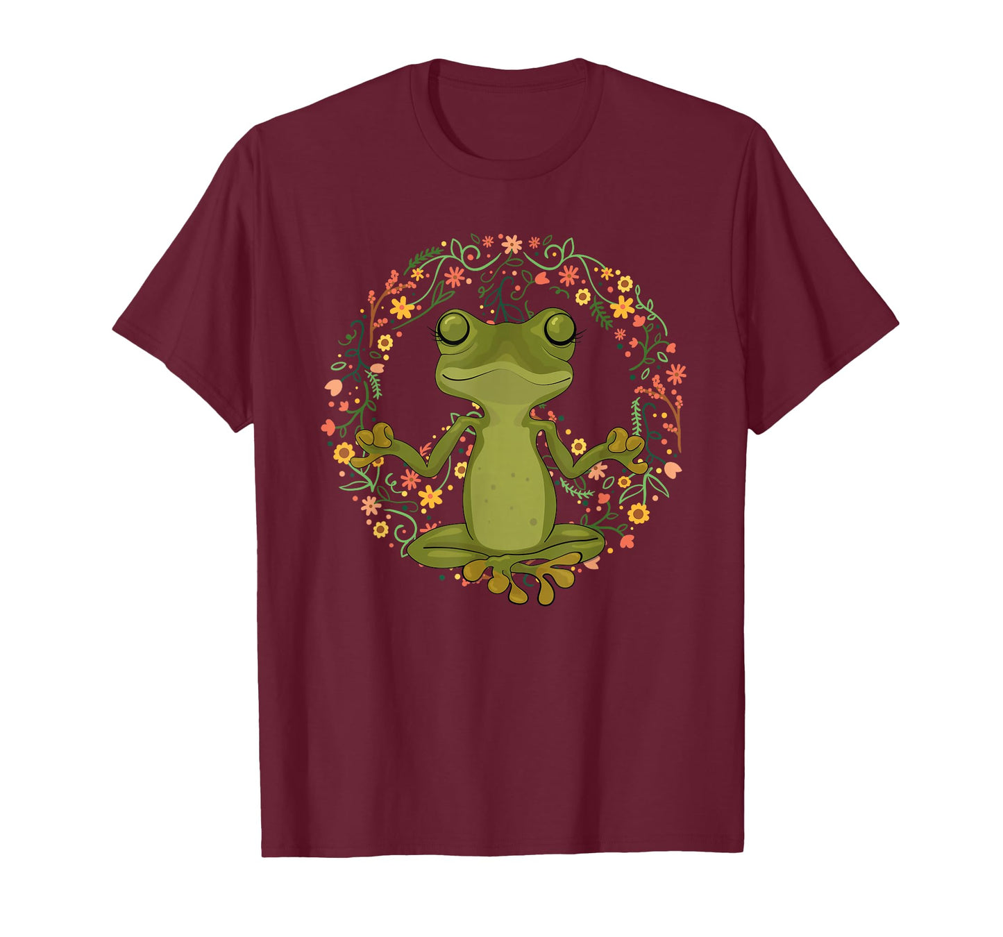 Peace Sign Yoga Frogs Cool Peace Frog Floral T-Shirt