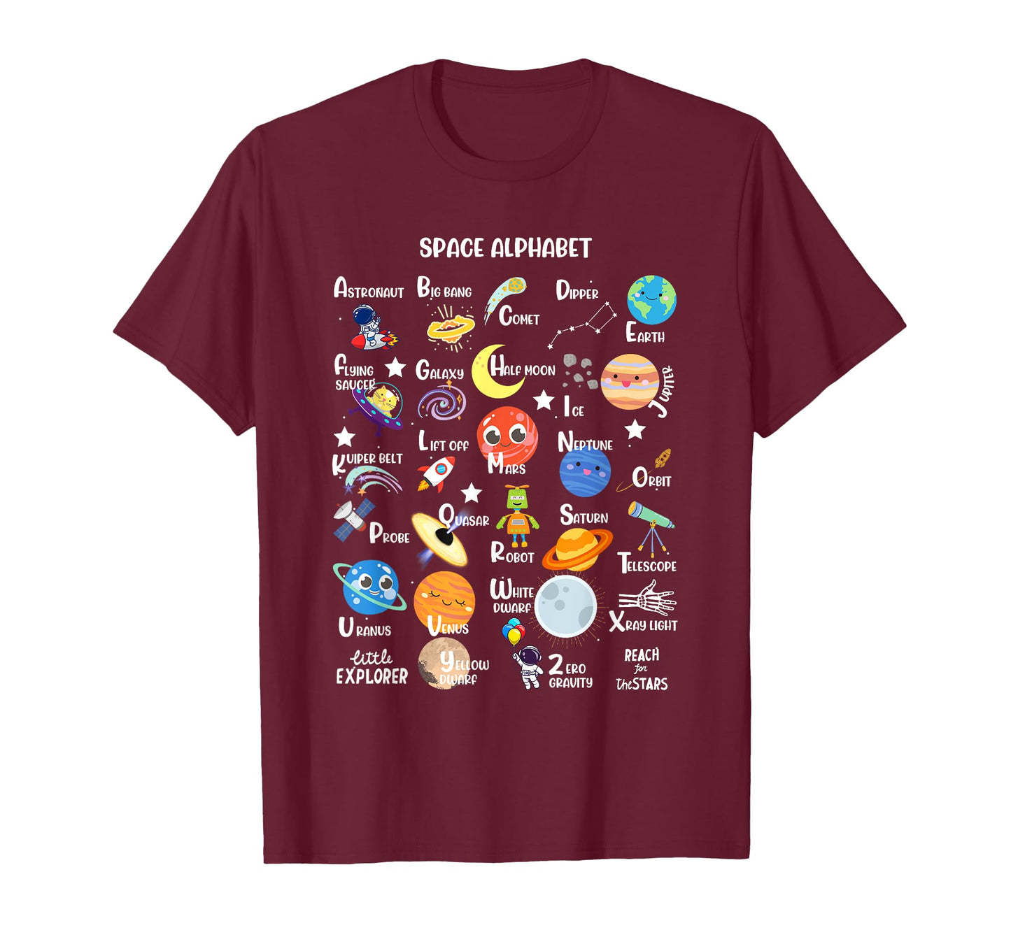 Space Alphabet A-Z ABC of Outer Space STEM Kids T-Shirt