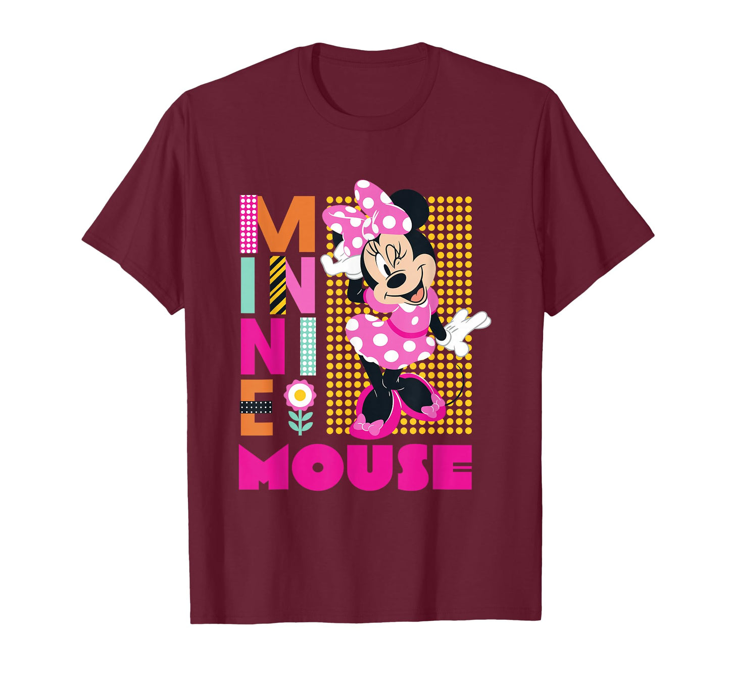 Disney Minnie Mouse Smiling Polka Dot Retro Logo Stack T-Shirt