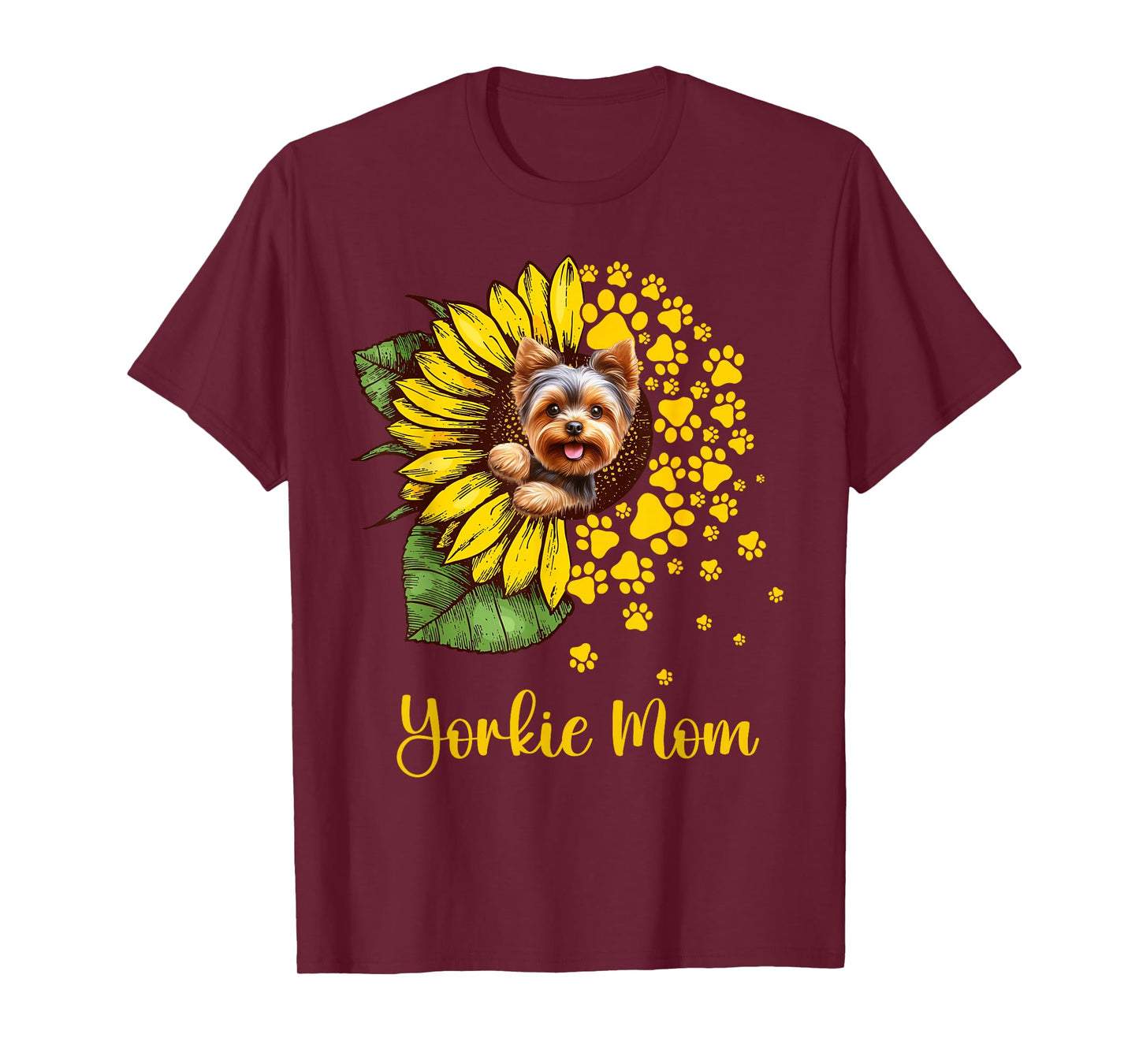 Womens Sunflower Yorkie Mom Dog Lover T-Shirt