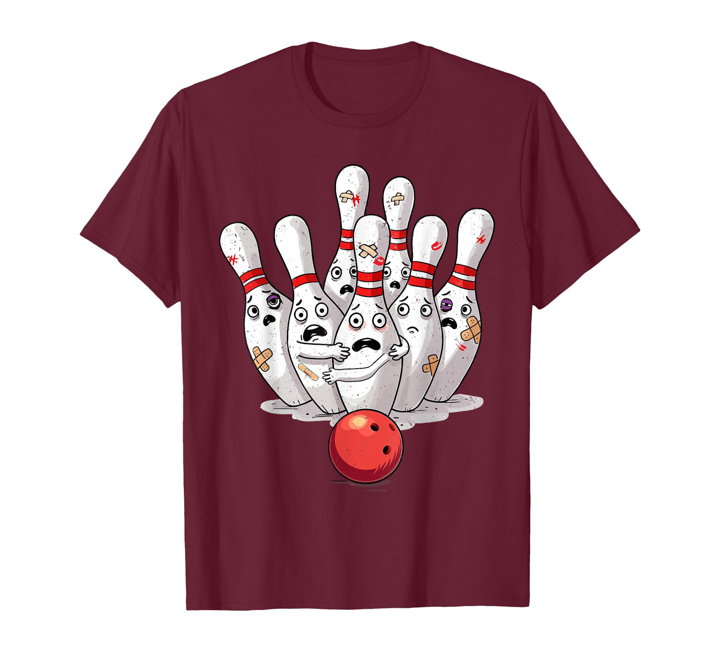 Funny Sport Bowler Scared Bowling Pins Retro Sunset Design T-Shirt