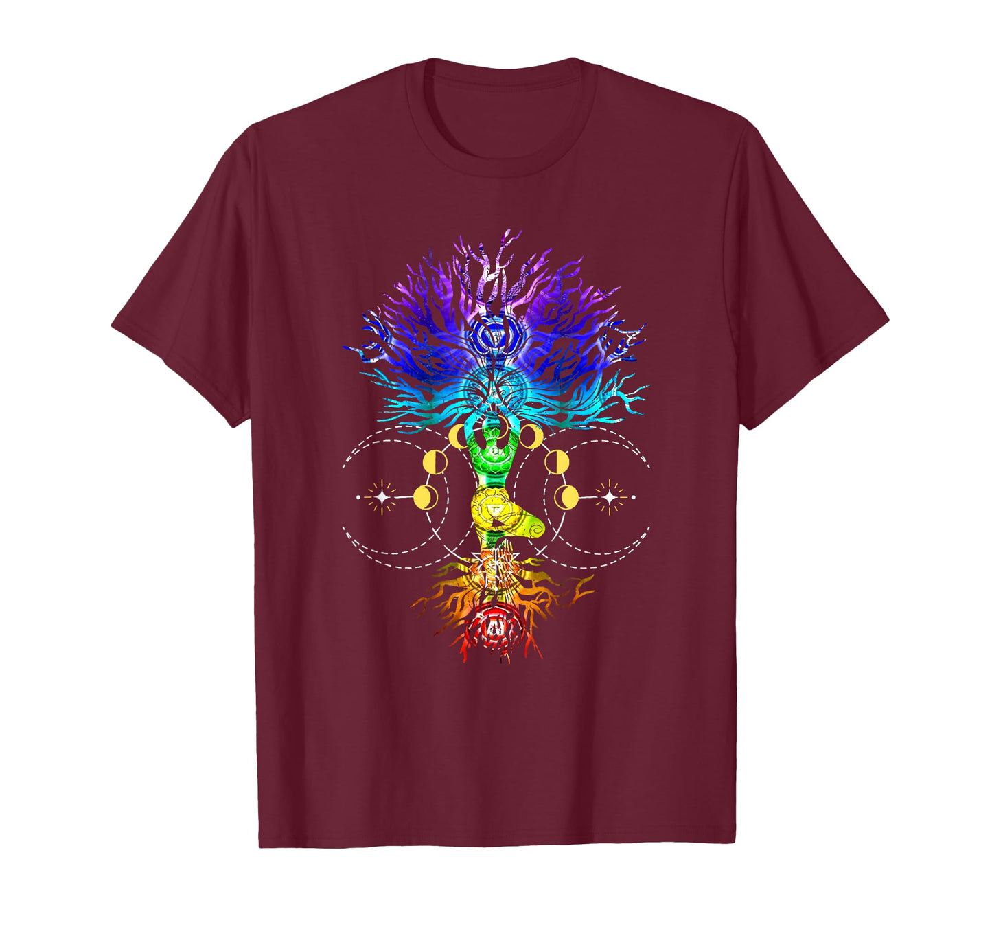 Chakra Tree of Life with Phases Of The Moon Hatha Yoga T-Shirt