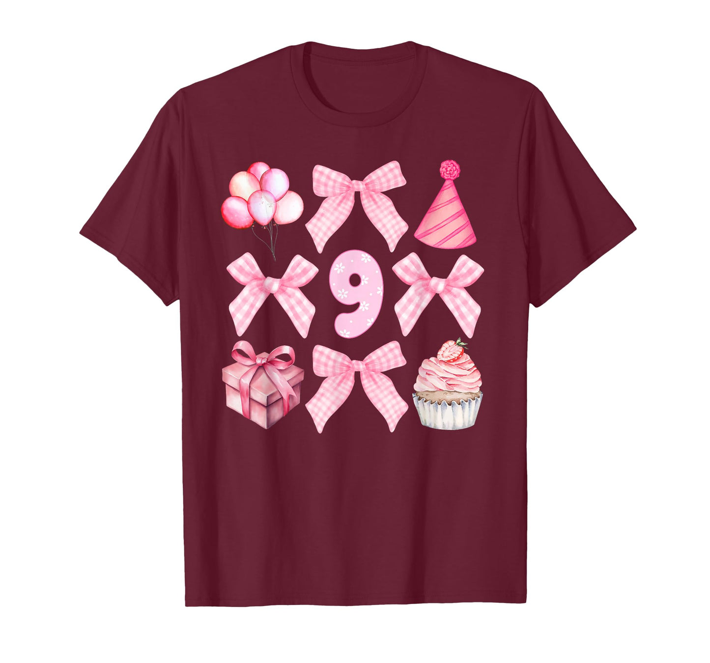 9th Coquette Birthday Party Nine Year Old Girl Coquette Bow T-Shirt