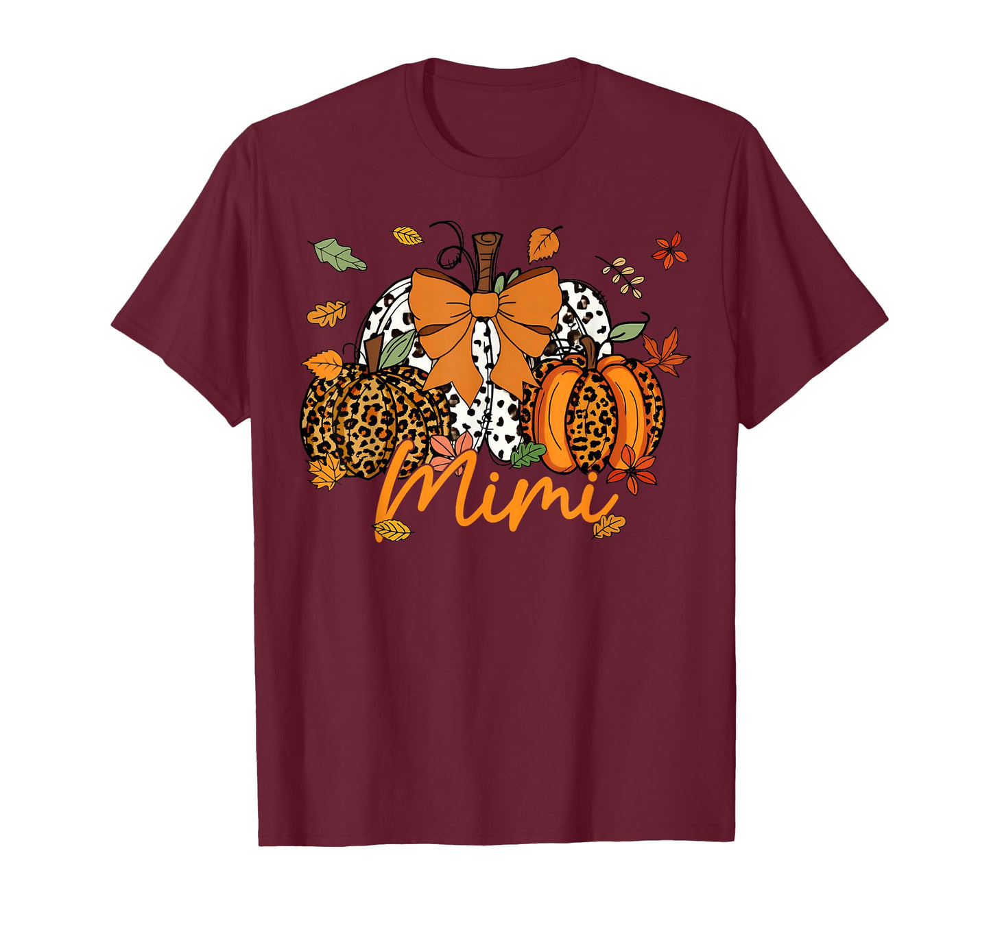 Mimi Thanksgiving Leopard Pumpkin Coquette Bow Mom Grandma T-Shirt
