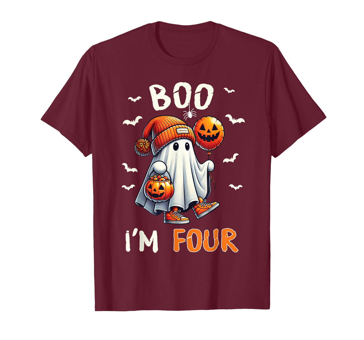 Boo I'm Four Ghost 4th Birthday Halloween Boy Kids Groovy T-Shirt
