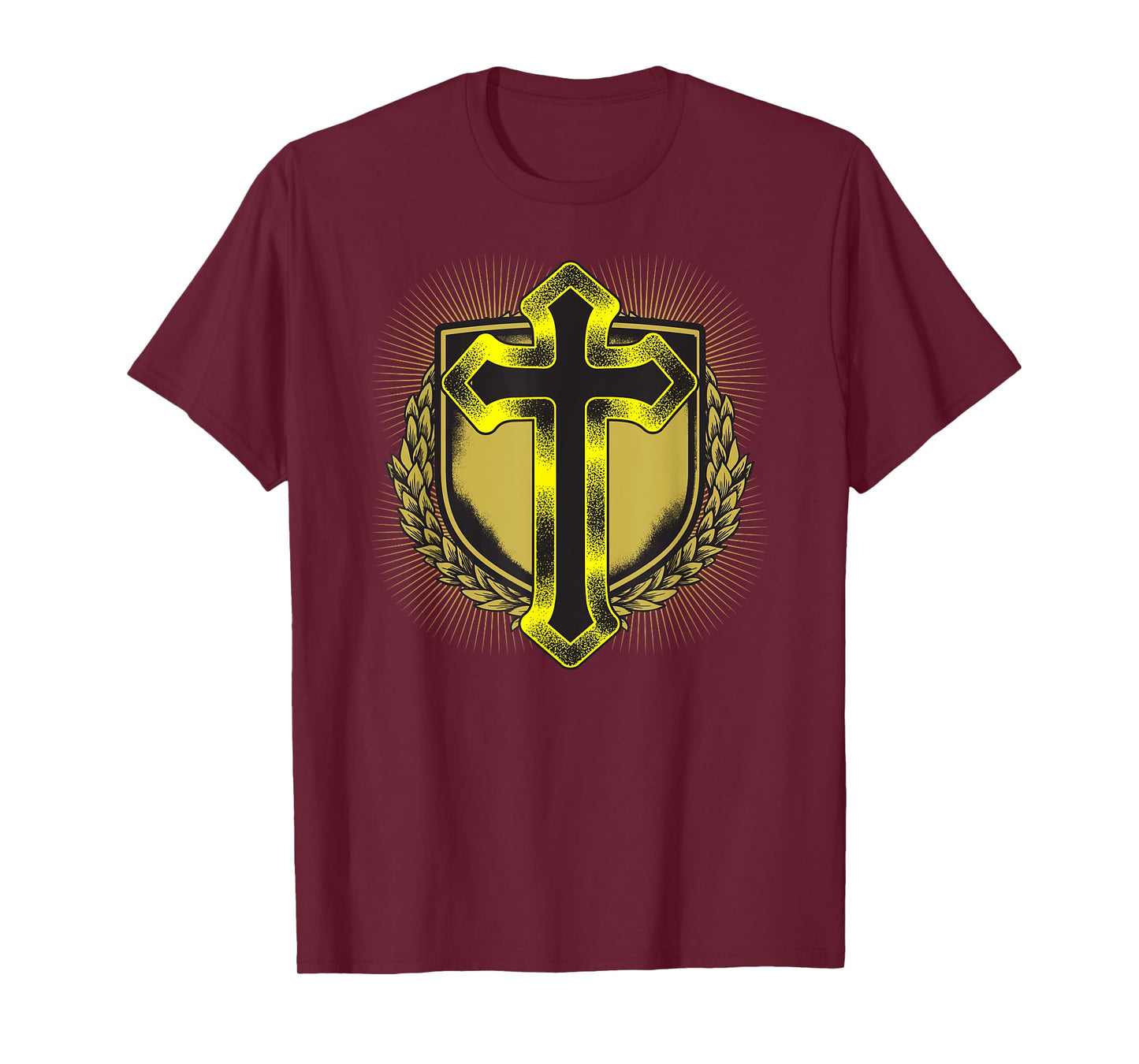 Distressed Golden Cross Christian Coat of arms Design T-Shirt
