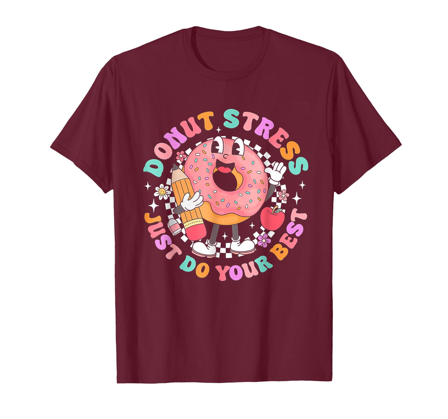 Women Retro Donut Stress Just Do Your Best Staar Testing T-Shirt