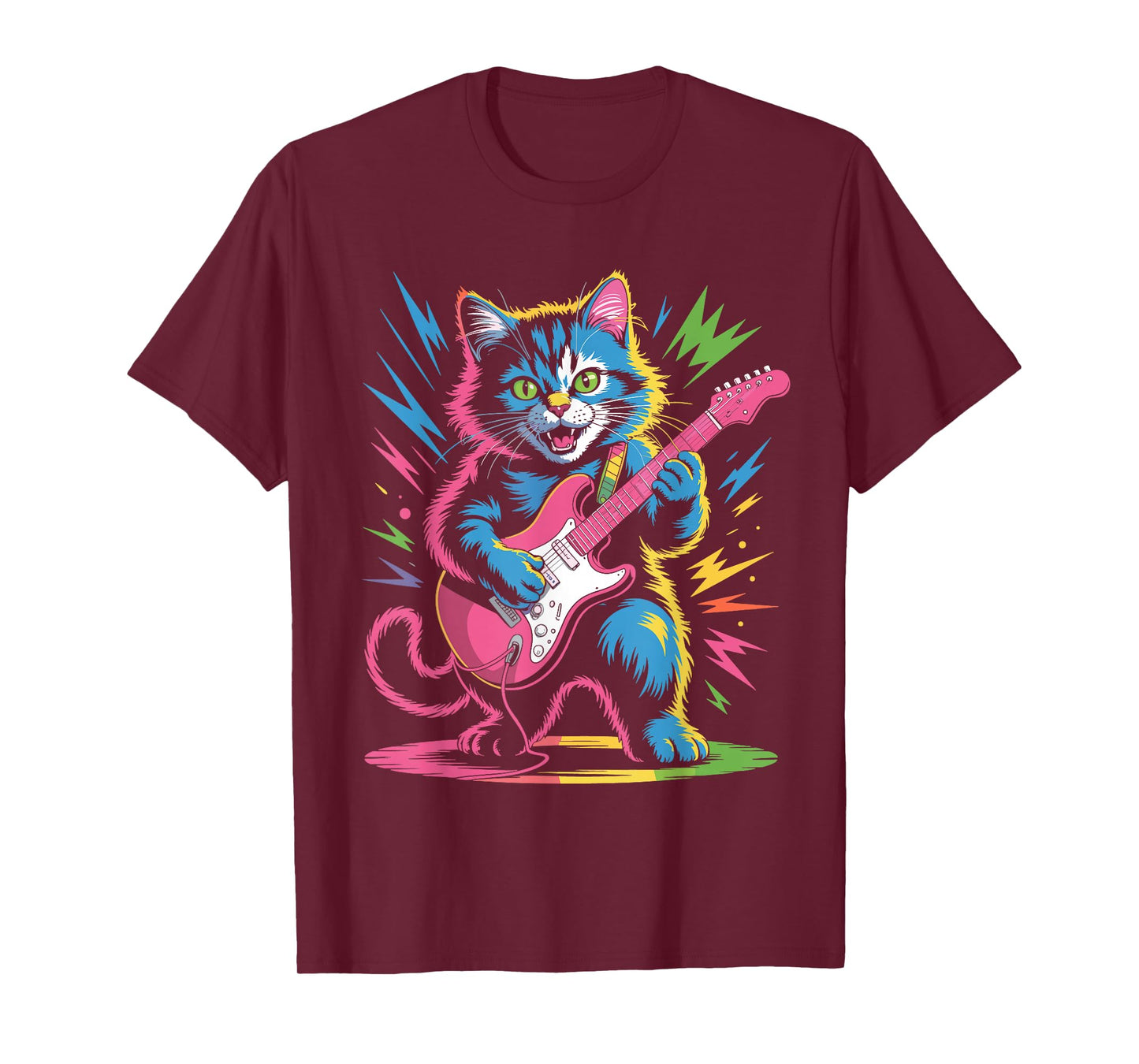 Rock Star Cat Playing Electric Guitar Roll Men Women Kids T-Shirt