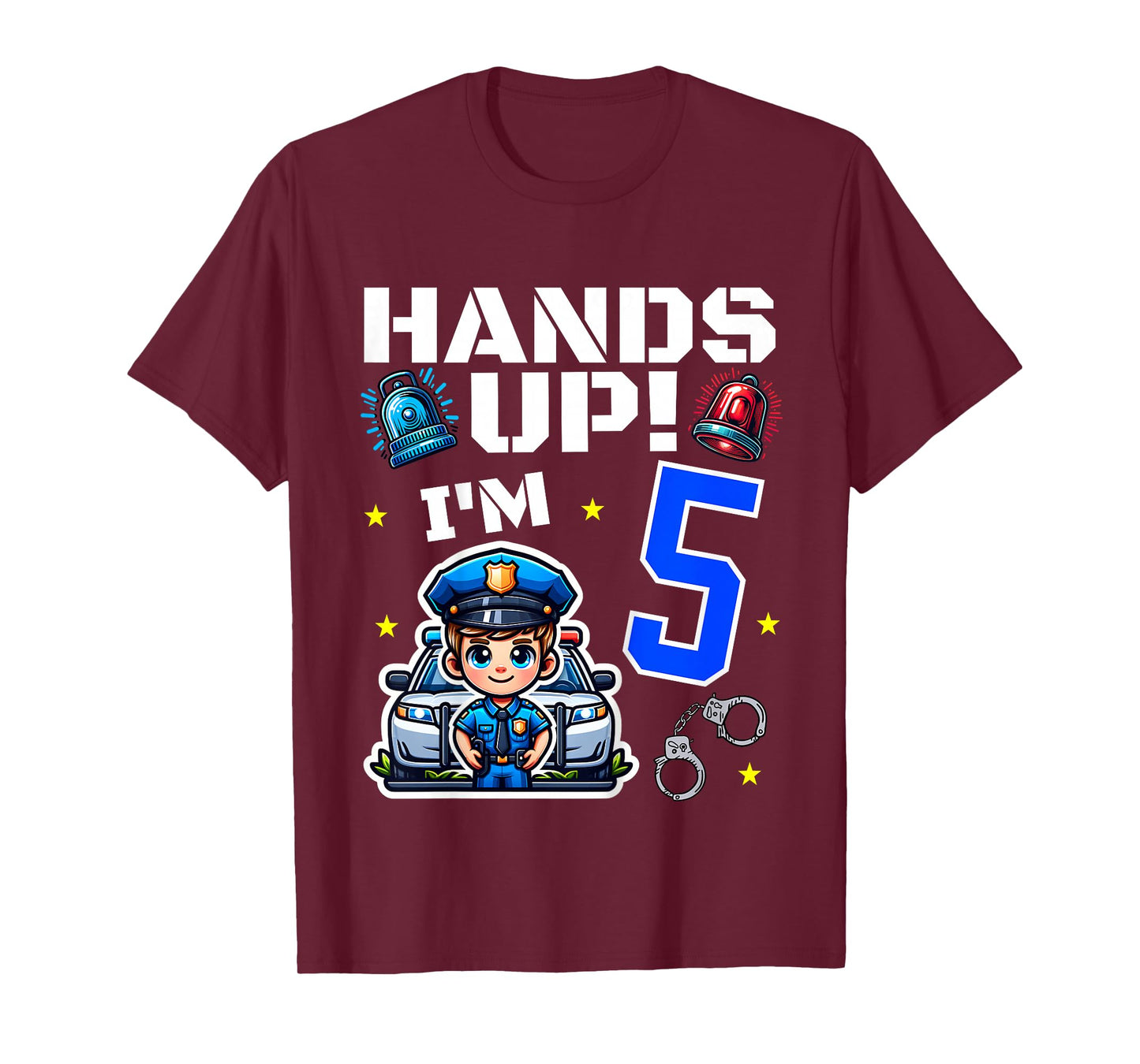 Kids 5th Birthday Boy Police Car Policeman 5 Years Old Officer T-Shirt
