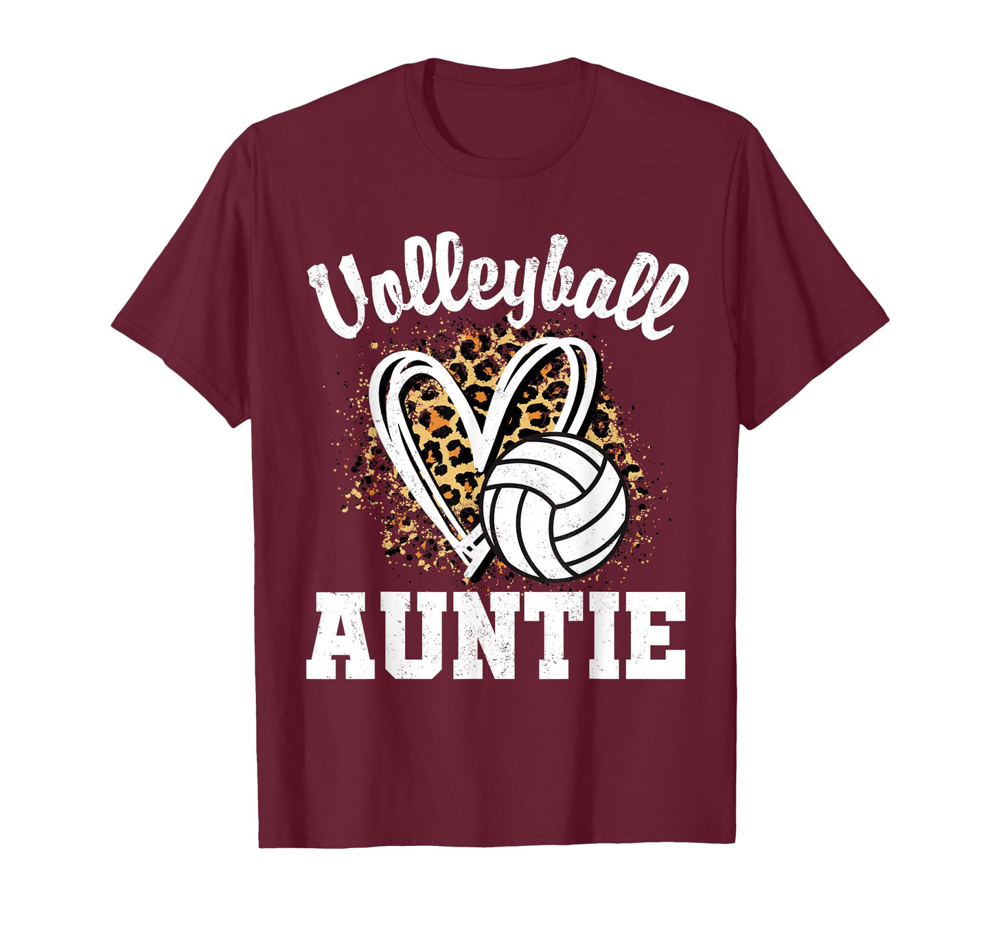 Volleyball Auntie Leopard Heart Matching Family T-Shirt