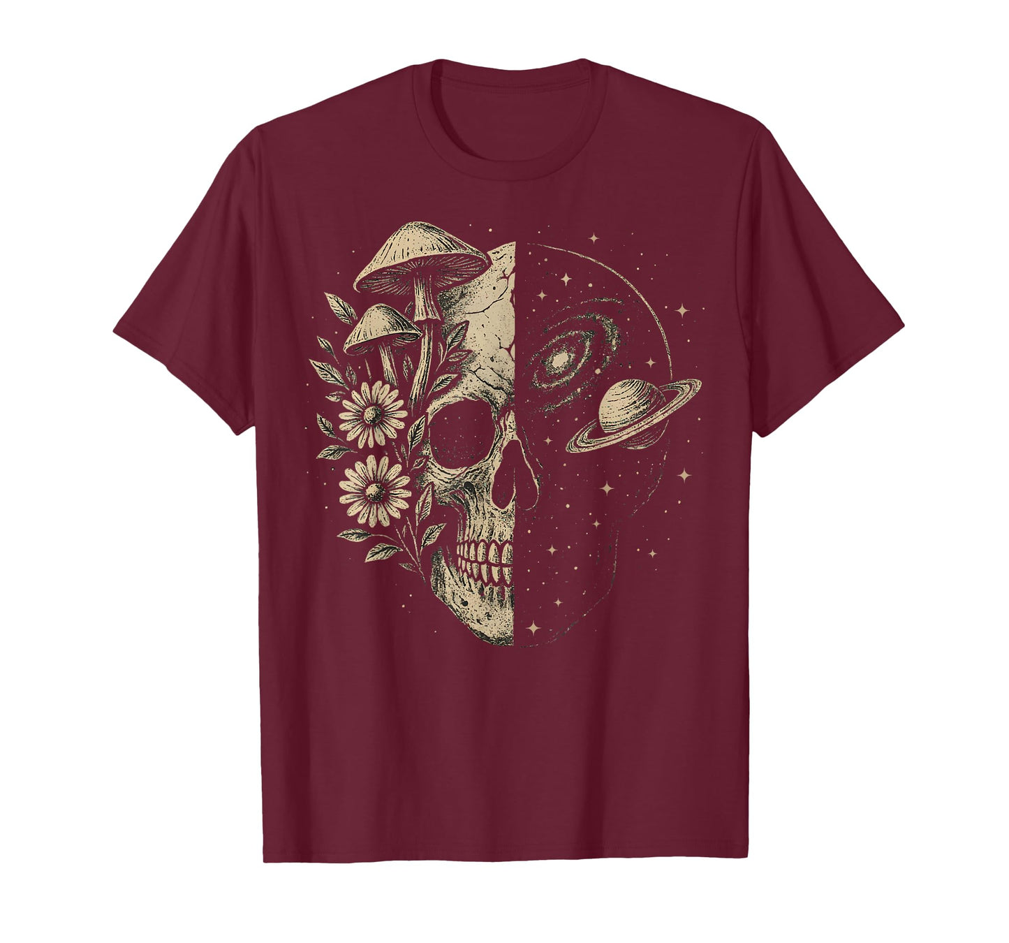 Skull Galaxy Mushroom Flowers Cosmos Aesthetic Spiritual T-Shirt