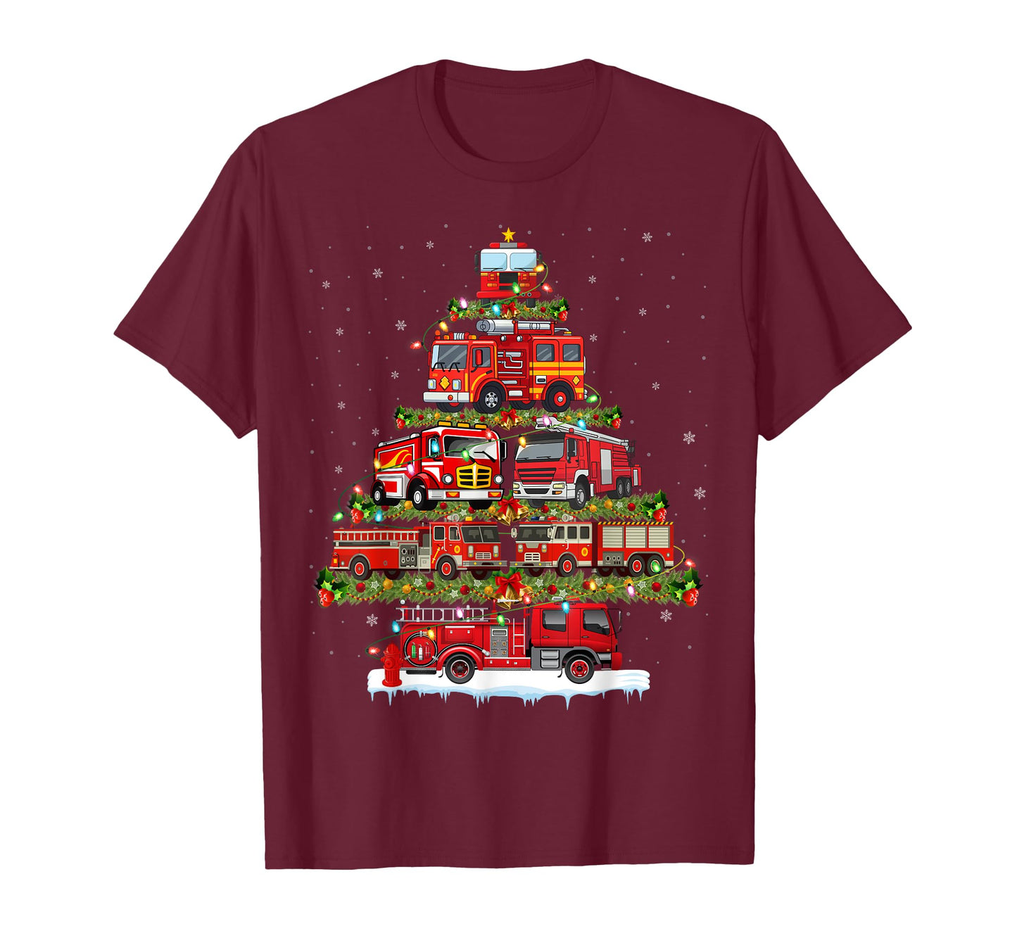 Fire Truck Xmas Lights Firefighter Fire Truck Christmas Tree T-Shirt