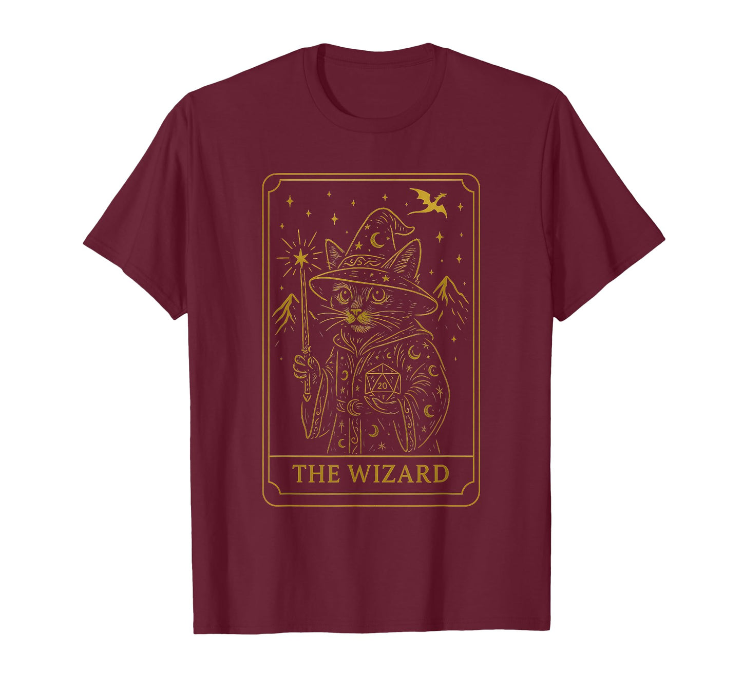 RPG Gamer Wizard D20 Dice Nerdy Geek Cat Men Women Kids T-Shirt
