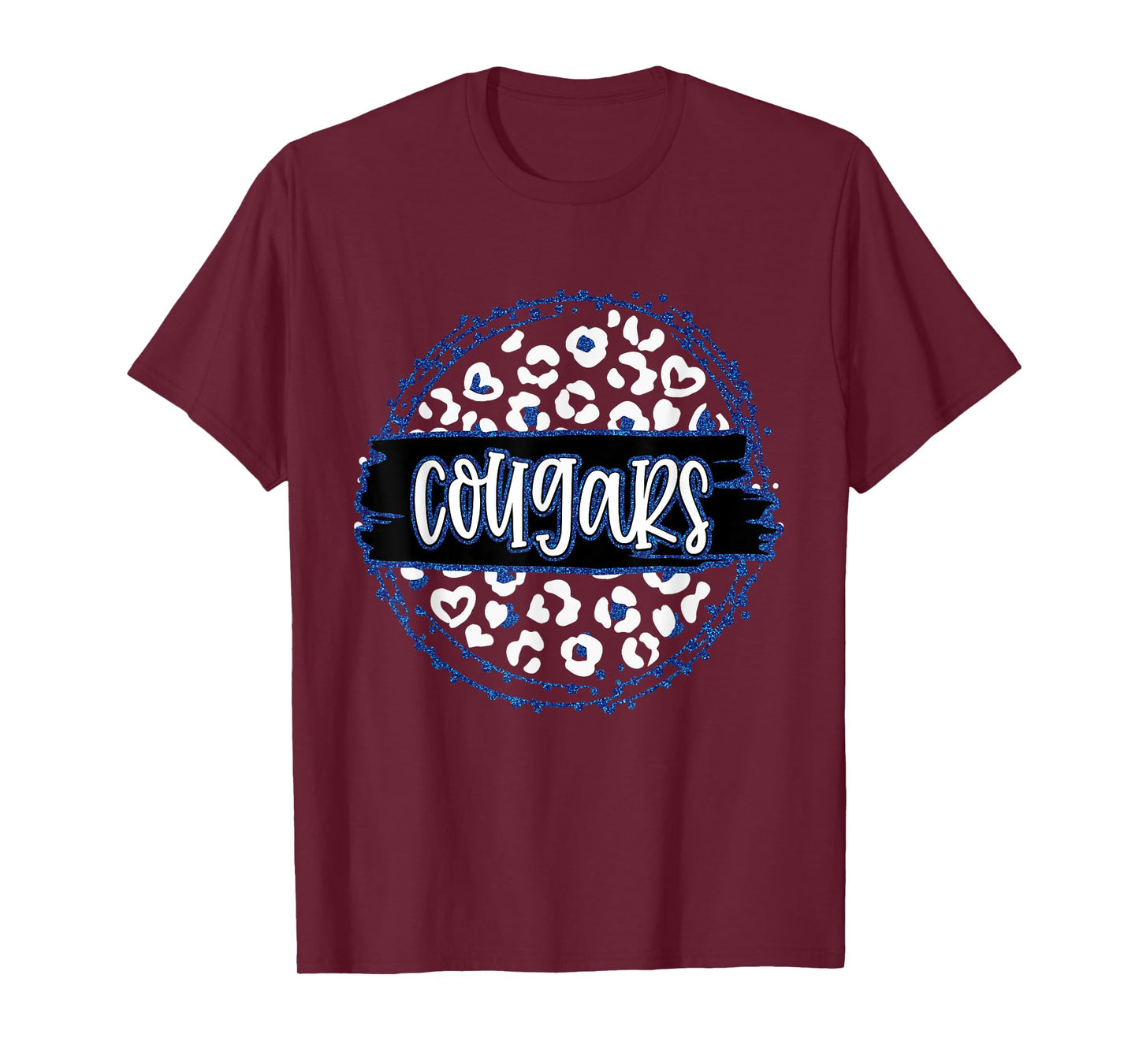 Cougars Blue Cheetah Leopard School Sports Fan Team Spirit T-Shirt
