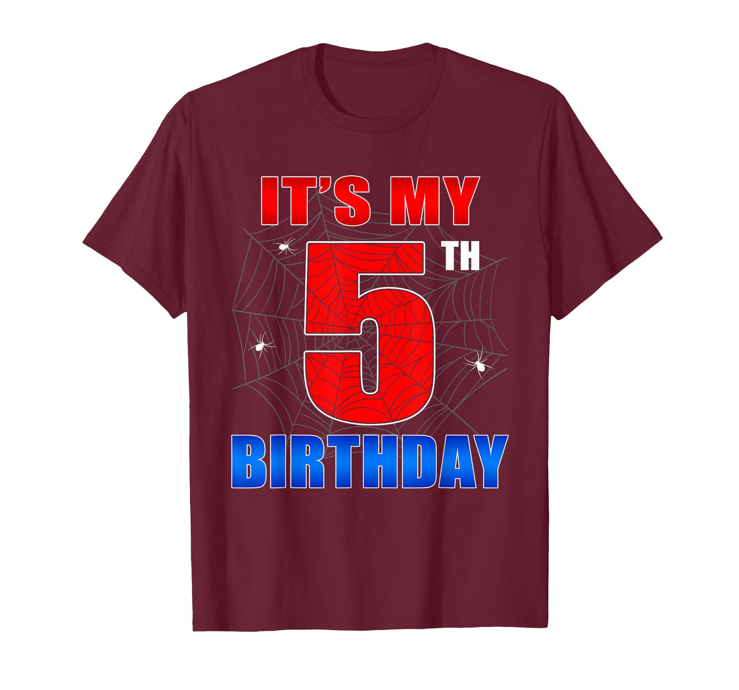 Spider Web Five 5 Years Old It's My 5th Birthday Boy Party T-Shirt