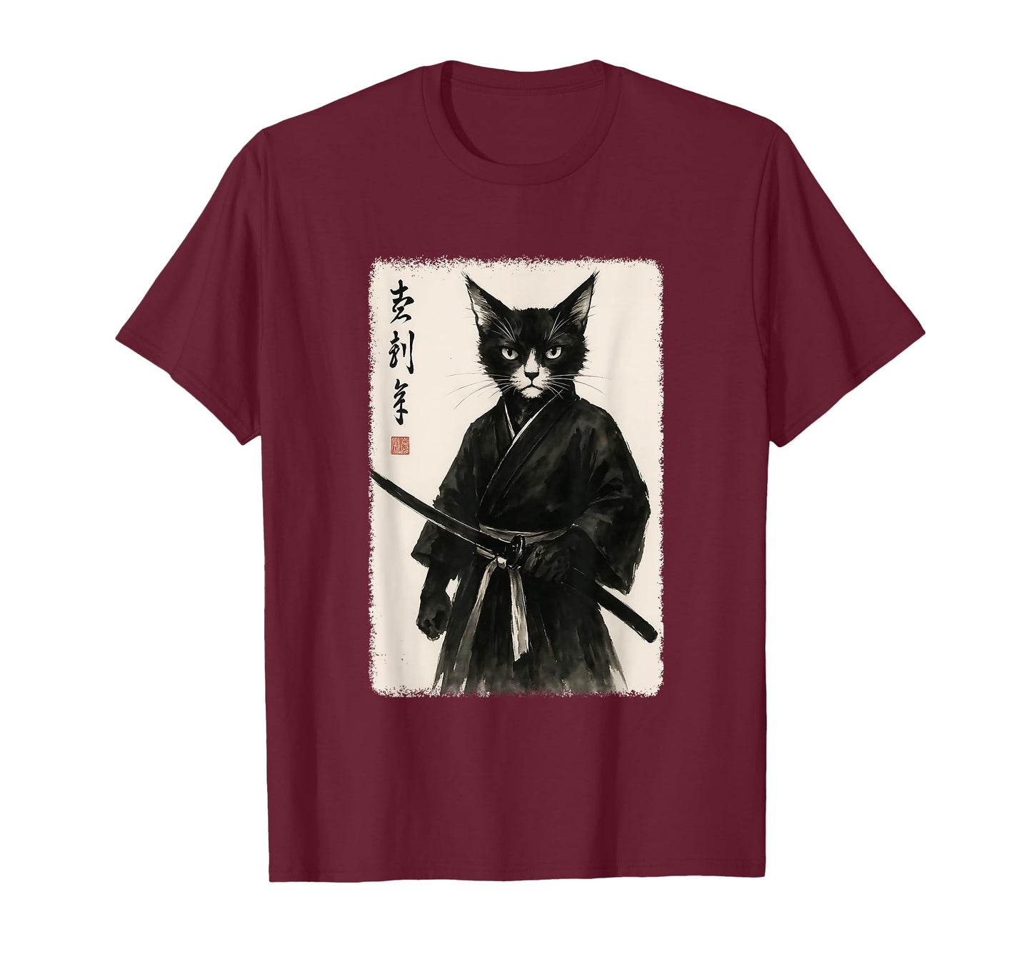 Samurai Cat Funny Vintage Japanese Graphic Art T-Shirt