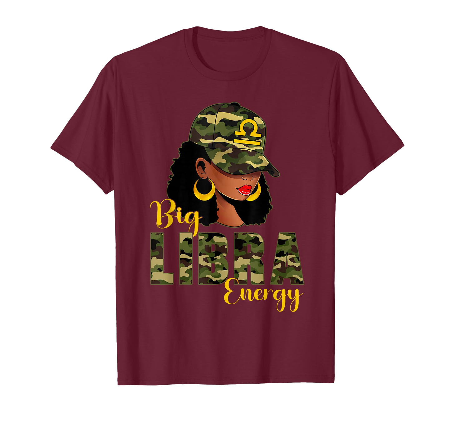 Big Libra Energy Camouflage Black Woman Cap Zodiac T-Shirt