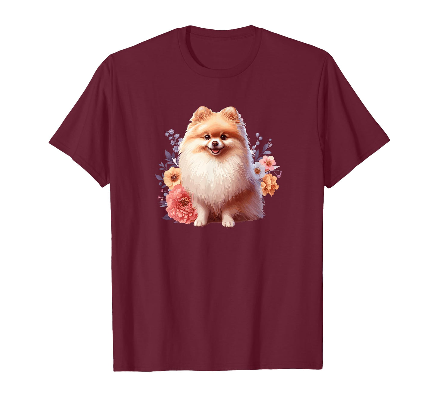 Cute Funny Flowers Floral Womens Pomeranian Lover T-Shirt