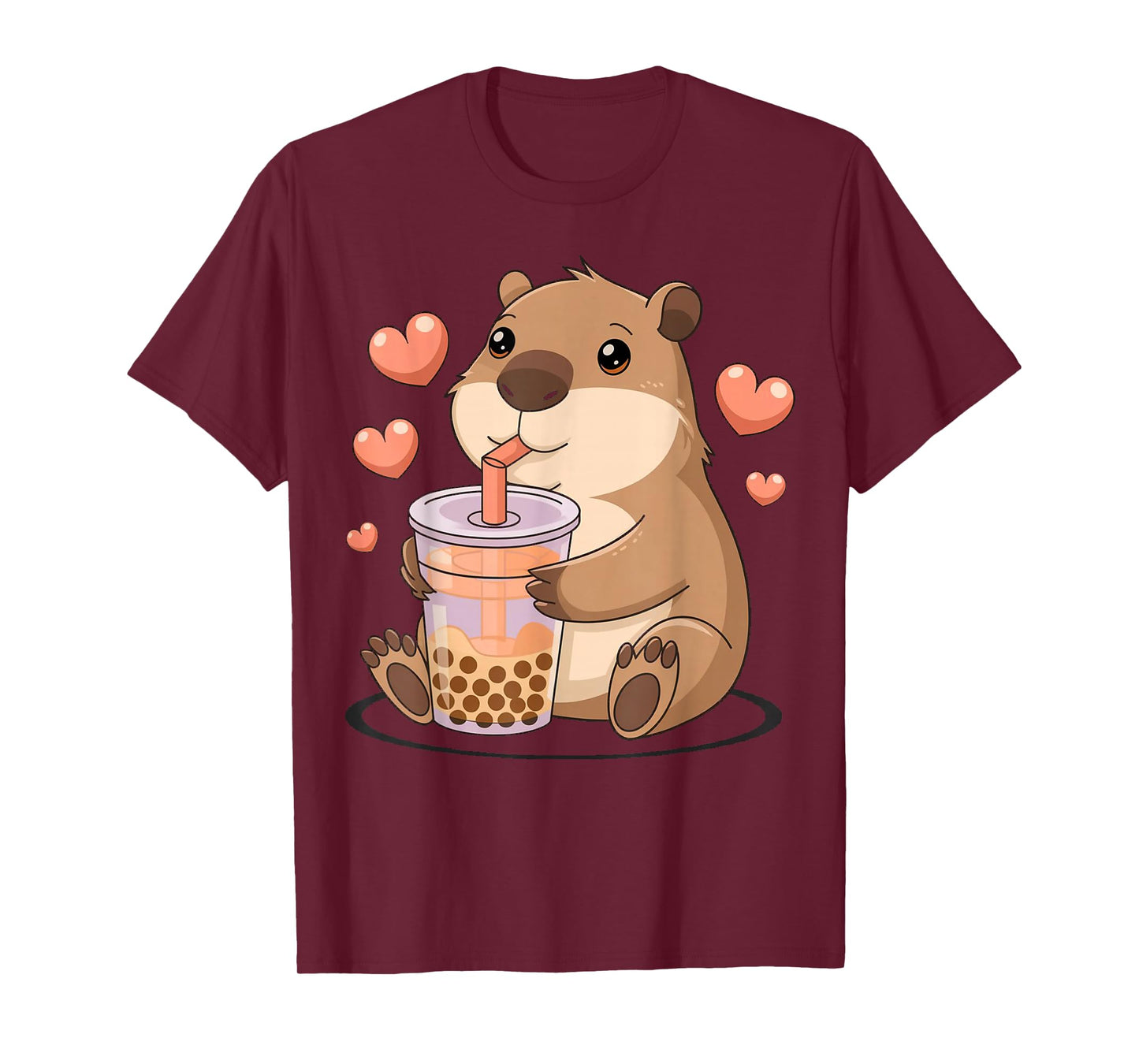 Cute Heart & Capybara Kawaii Drinking Bubble Tea Lover Girls T-Shirt