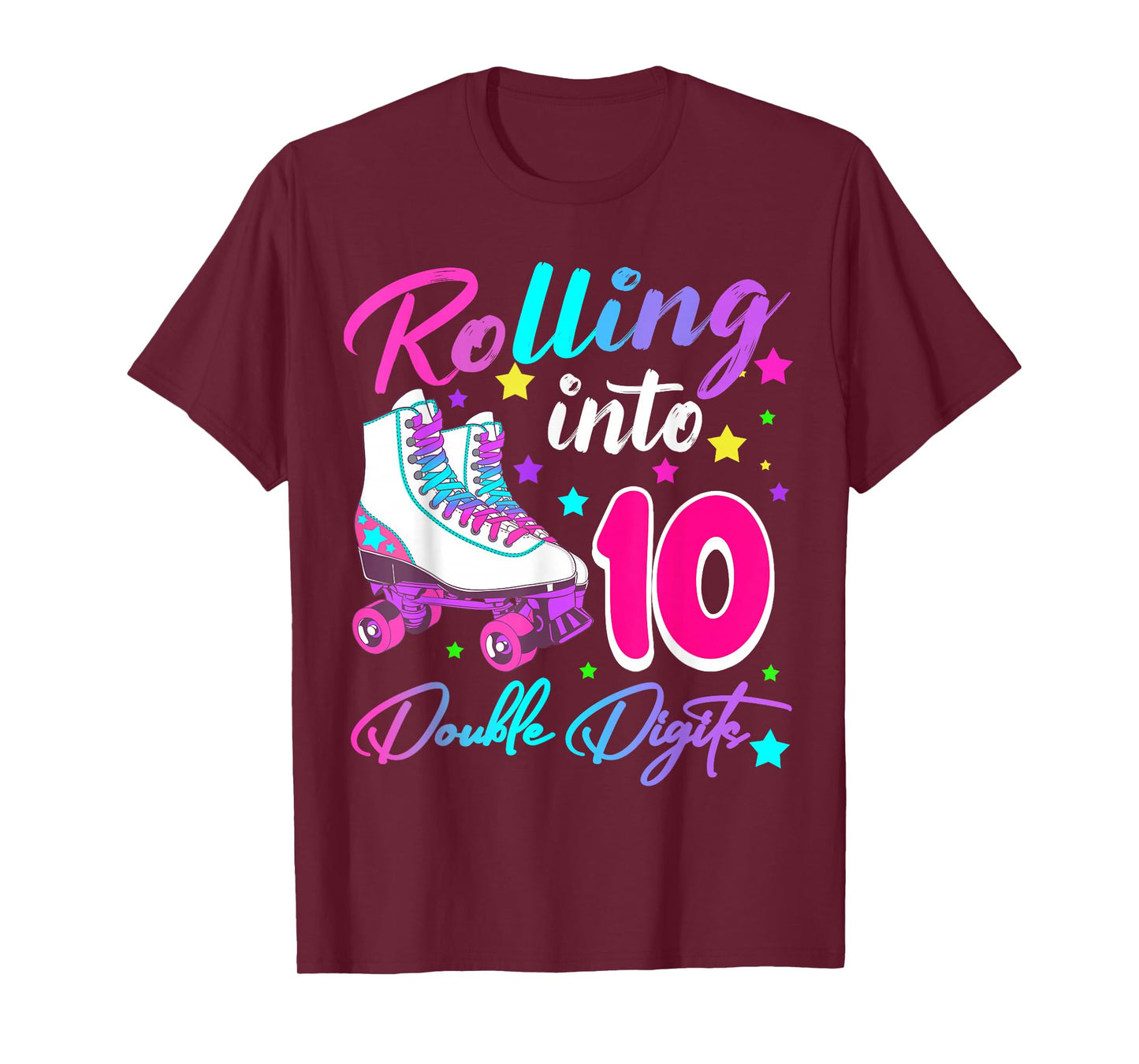 Rolling Into 10 Double Digits Roller Skates 10th Birthday T-Shirt
