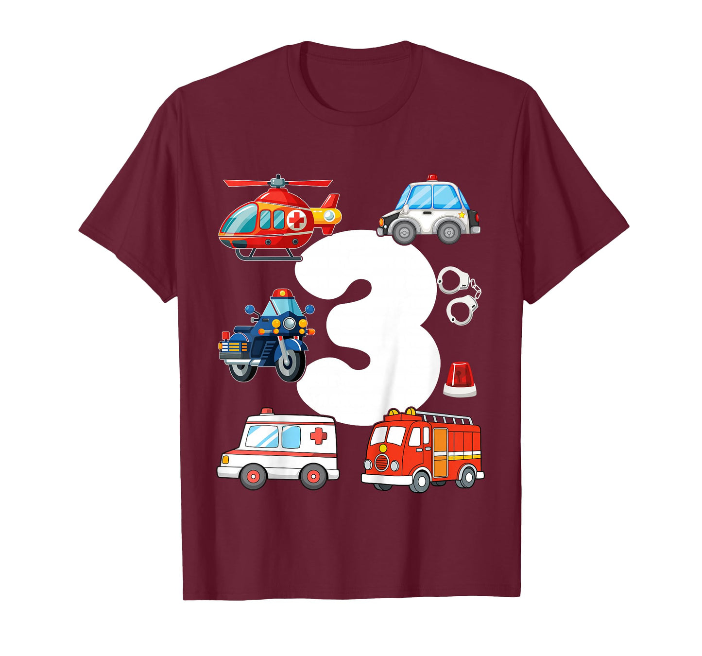 Police Car Rescue Vehicle Kids 3 Years Old 3rd Birthday T-Shirt