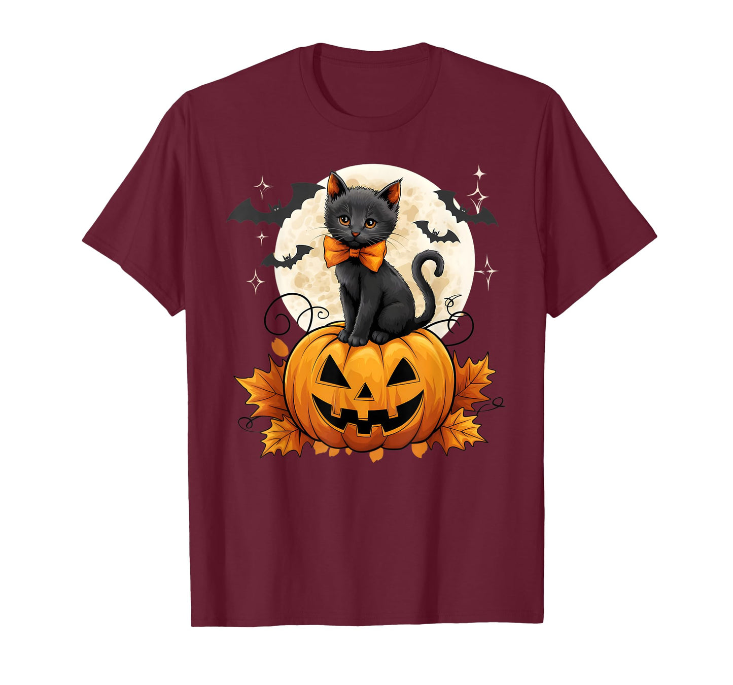 Retro Black Cat Halloween Pumpkin Costume Women Kids Girls T-Shirt