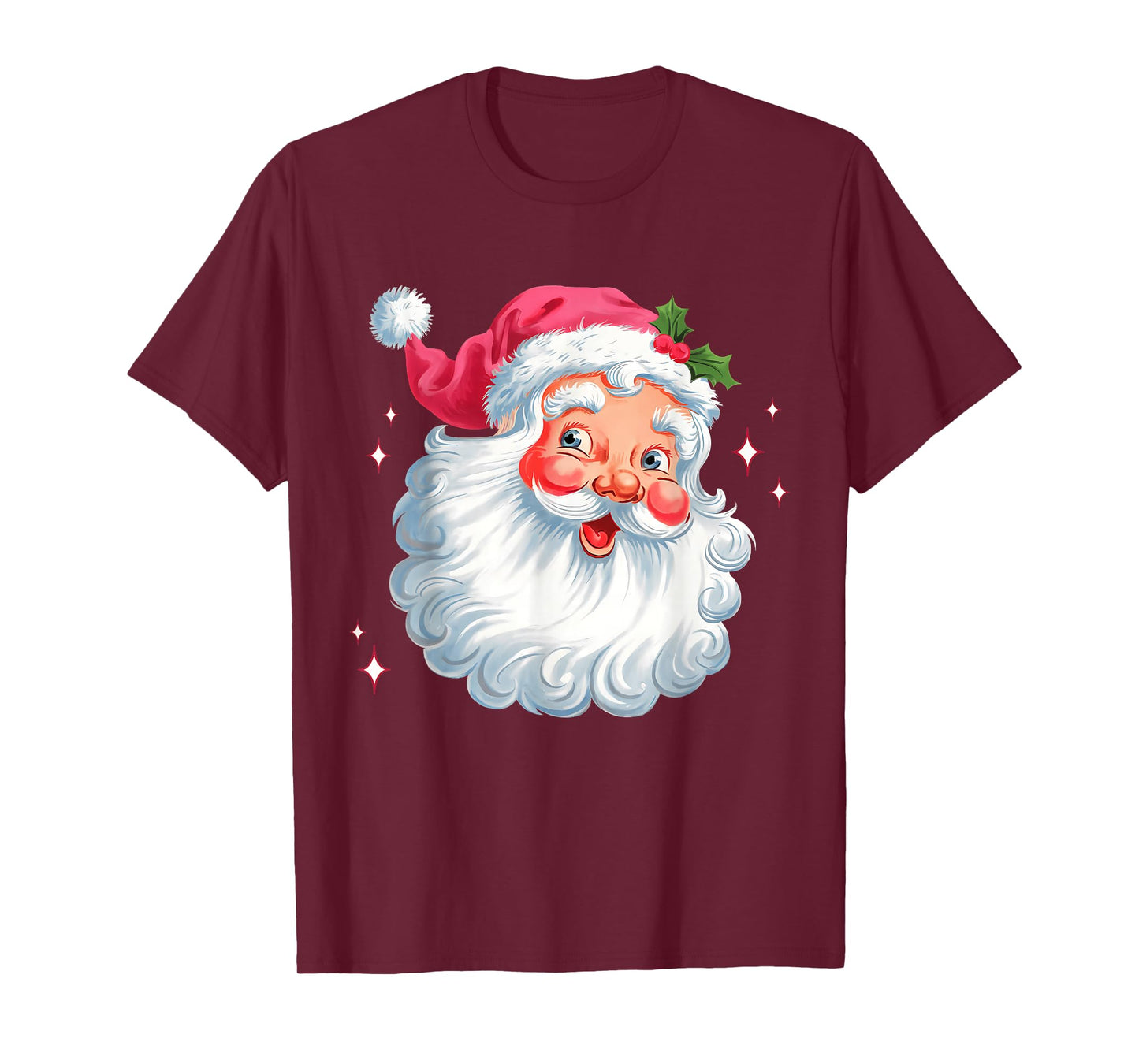Vintage Pink Santa Christmas Santa Claus Face Xmas Women Kid T-Shirt