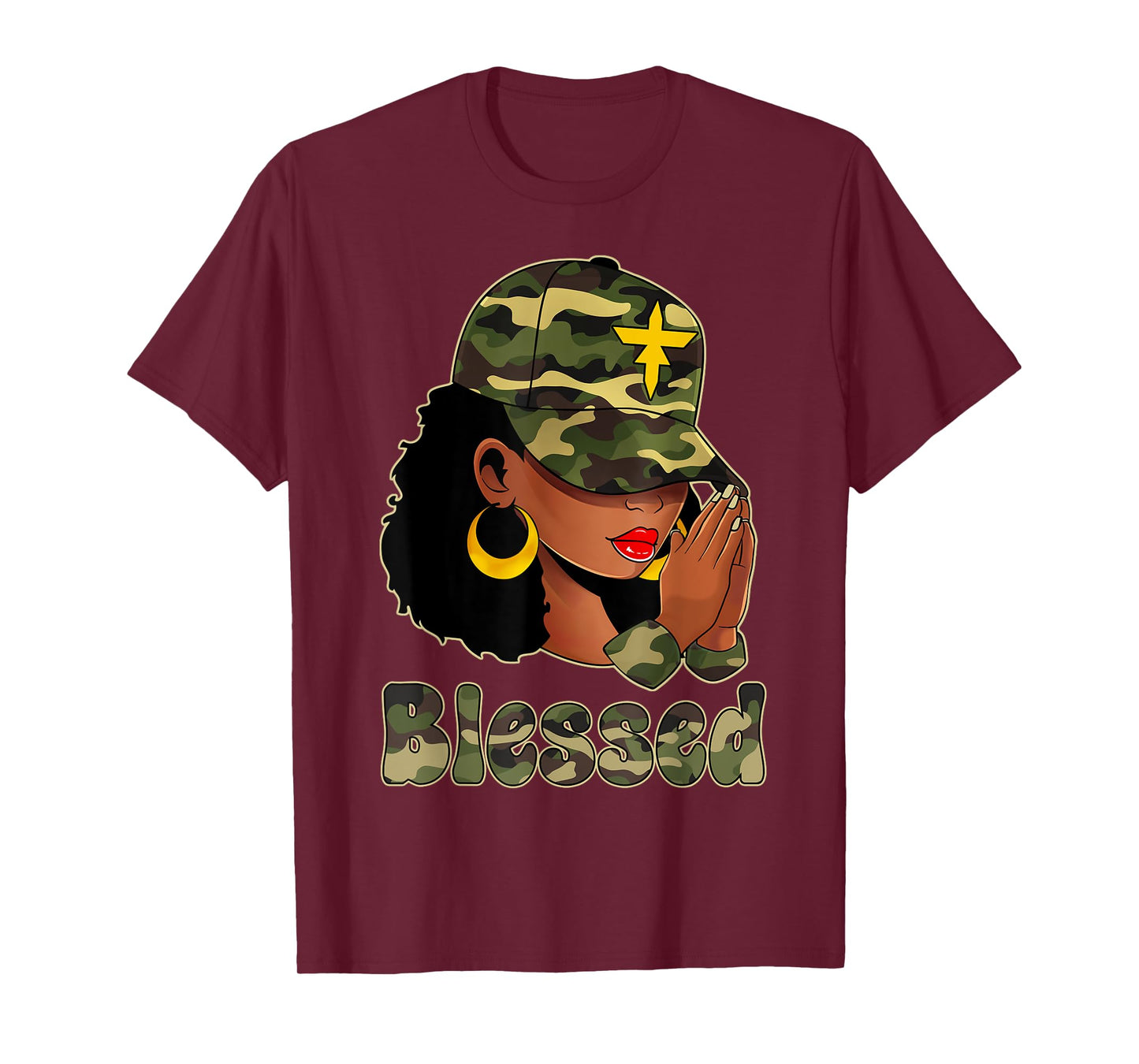 Afro Black Women Camo Melanin Queen Cap Hat Blessed T-Shirt