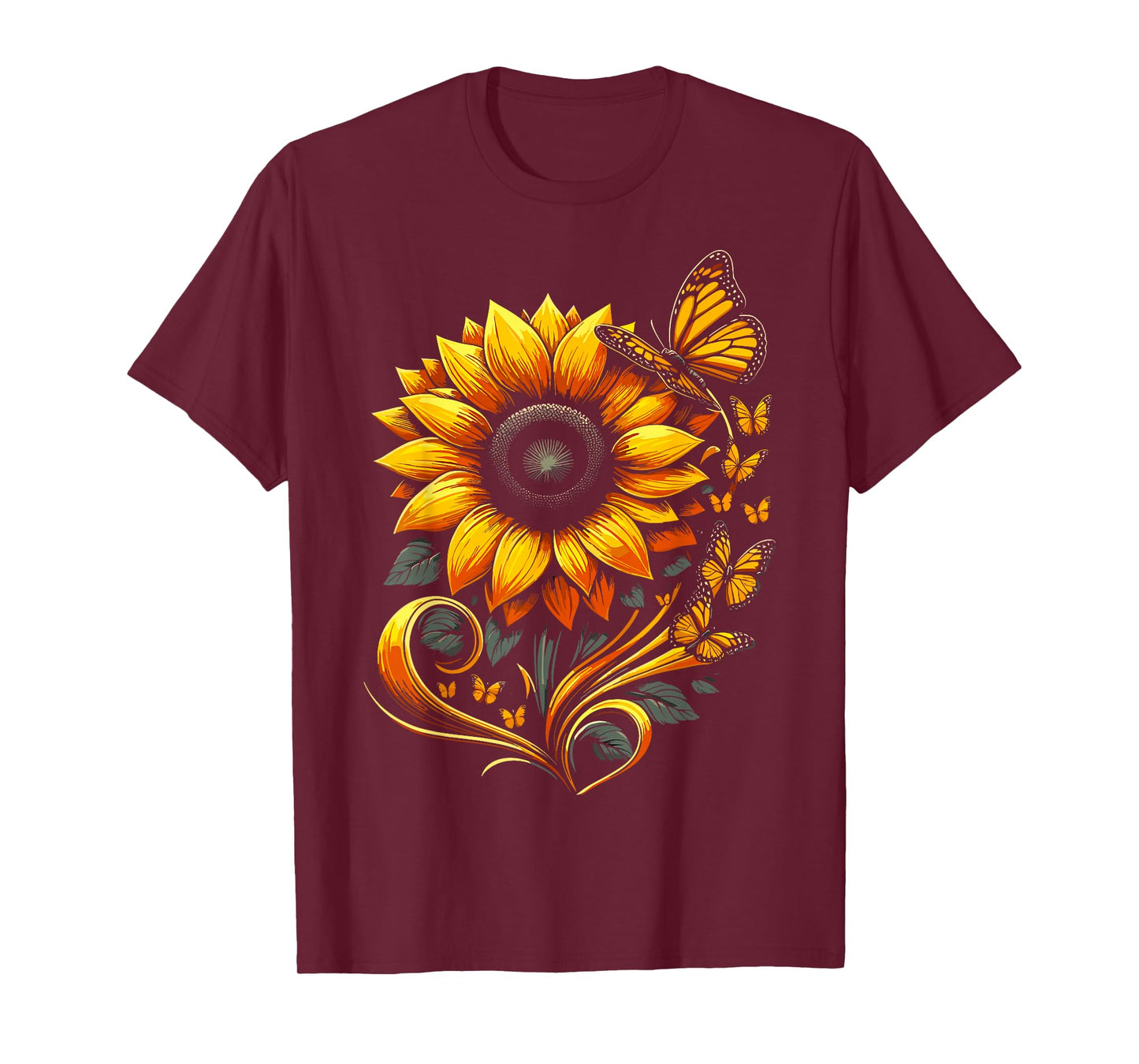 Sunflower Butterfly Floral Nature Art T-Shirt