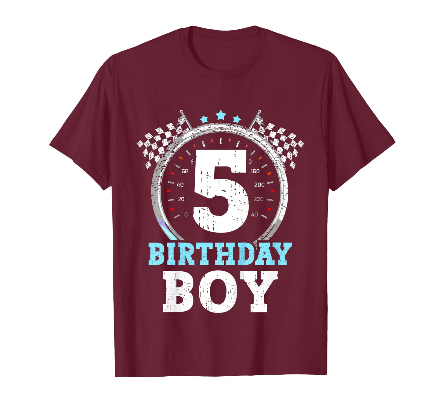 Kids 5th Birthday Boy 5 Race Car Fifth Birthday Racing Car Flag T-Shirt