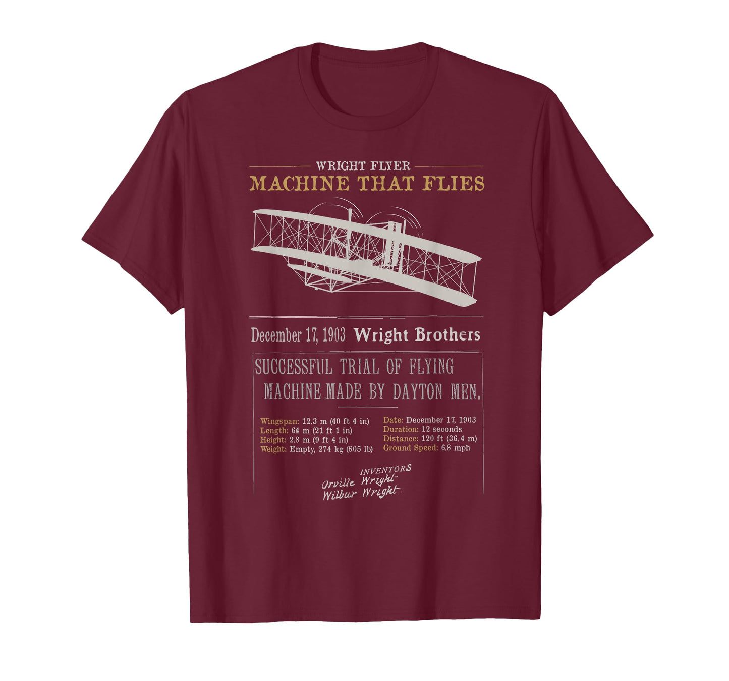 Wright Brothers Tribute 1903 Wright Flyer Flight First Plane T-Shirt