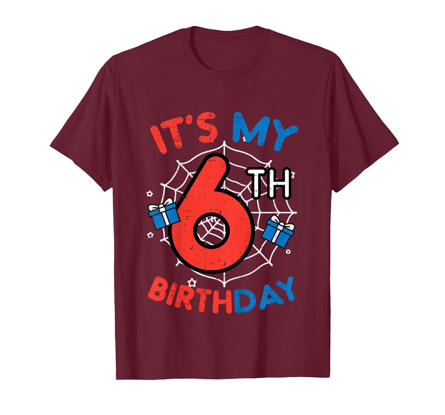 Kids Its My 6th Birthday Spider Web 6 Year Old Bday Boys Kids T-Shirt