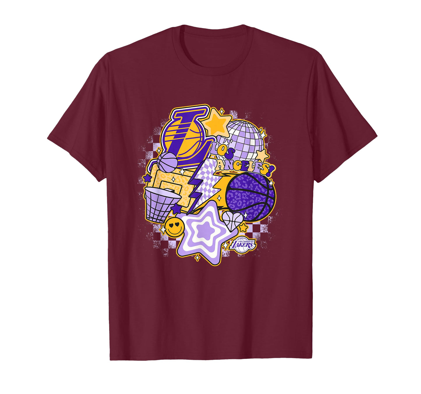 NBA Los Angeles Lakers Psychedelic Basketball Collage T-Shirt, Small, White