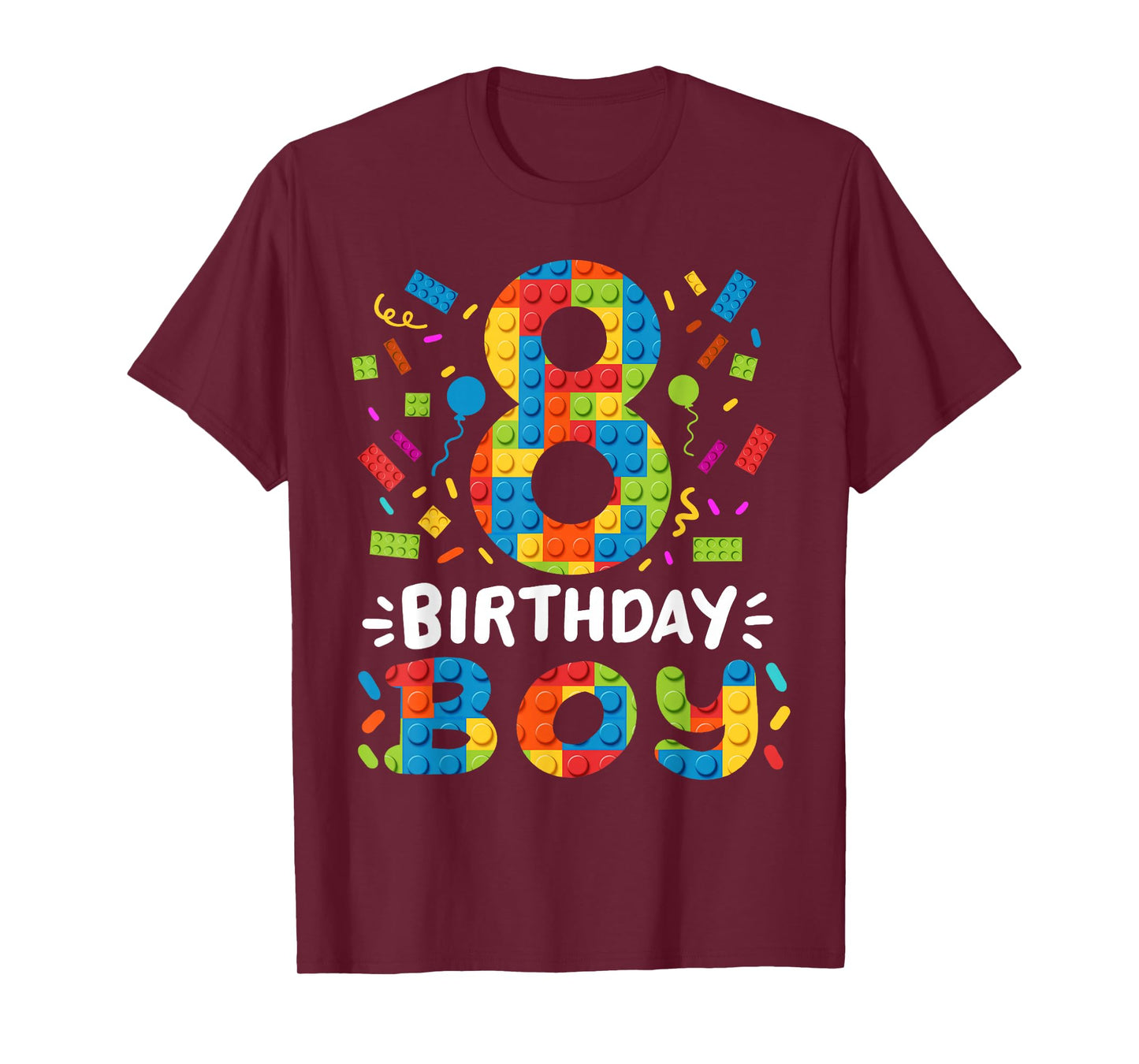 Kids 8 Years Old Building Blocks Builder 8th Birthday Boys T-Shirt