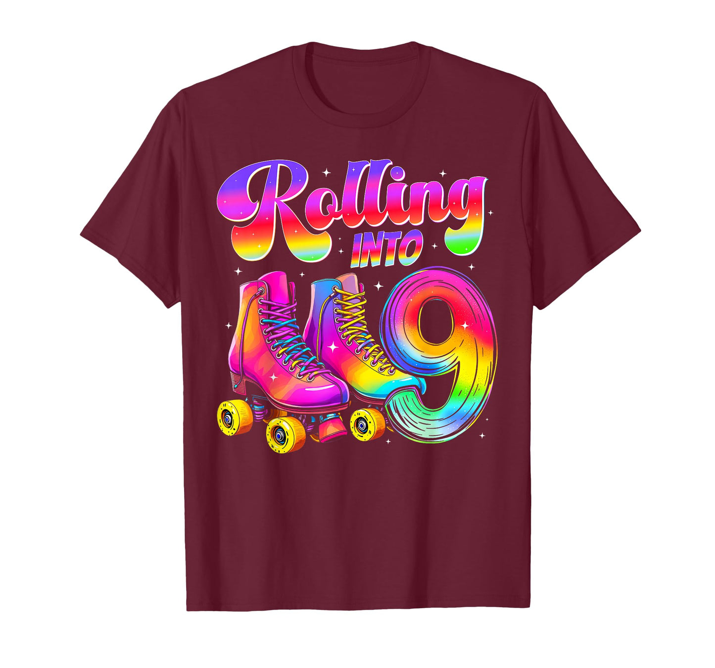 9th Birthday Girl Nine 9 Year Old Roller Skate Skating Party T-Shirt