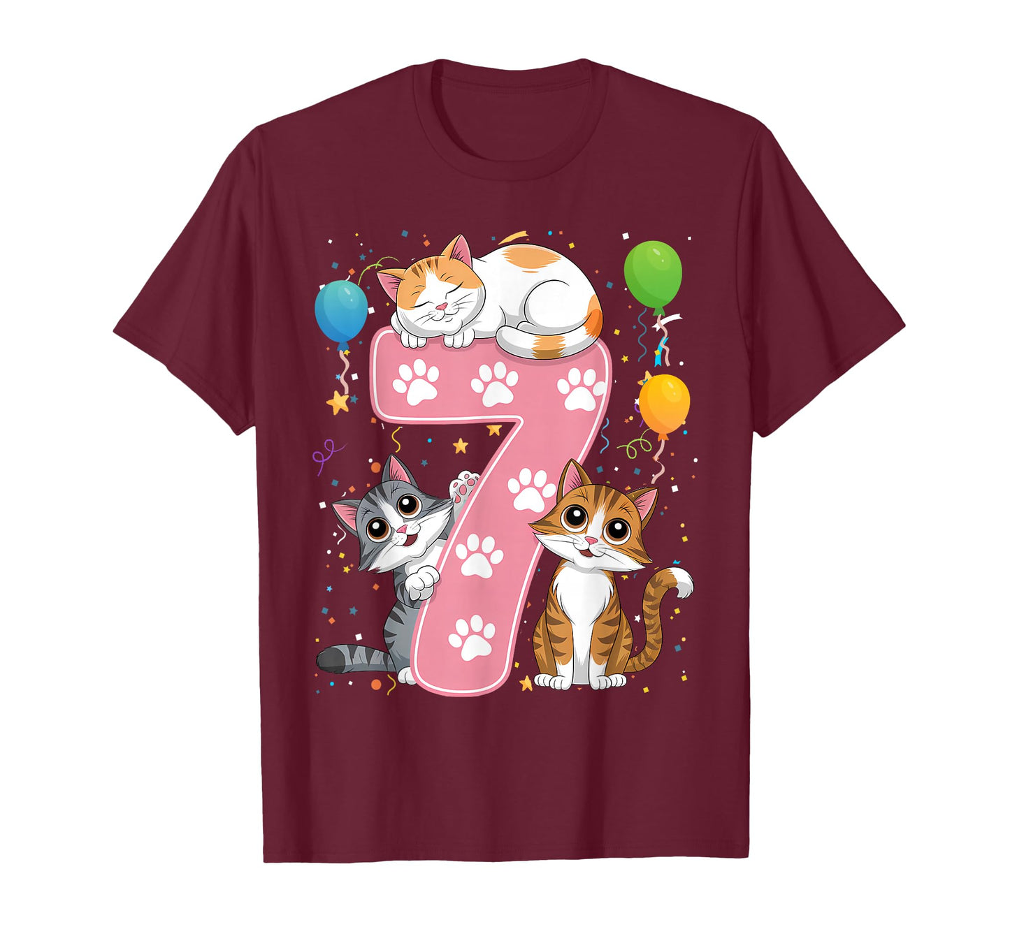 Kids 7th Birthday Girl Cats Outfit 7 Years Old T-Shirt