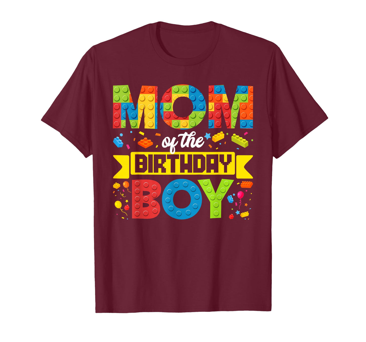 Mom Of The Birthday Boy Master Builder Kids Building Blocks T-Shirt