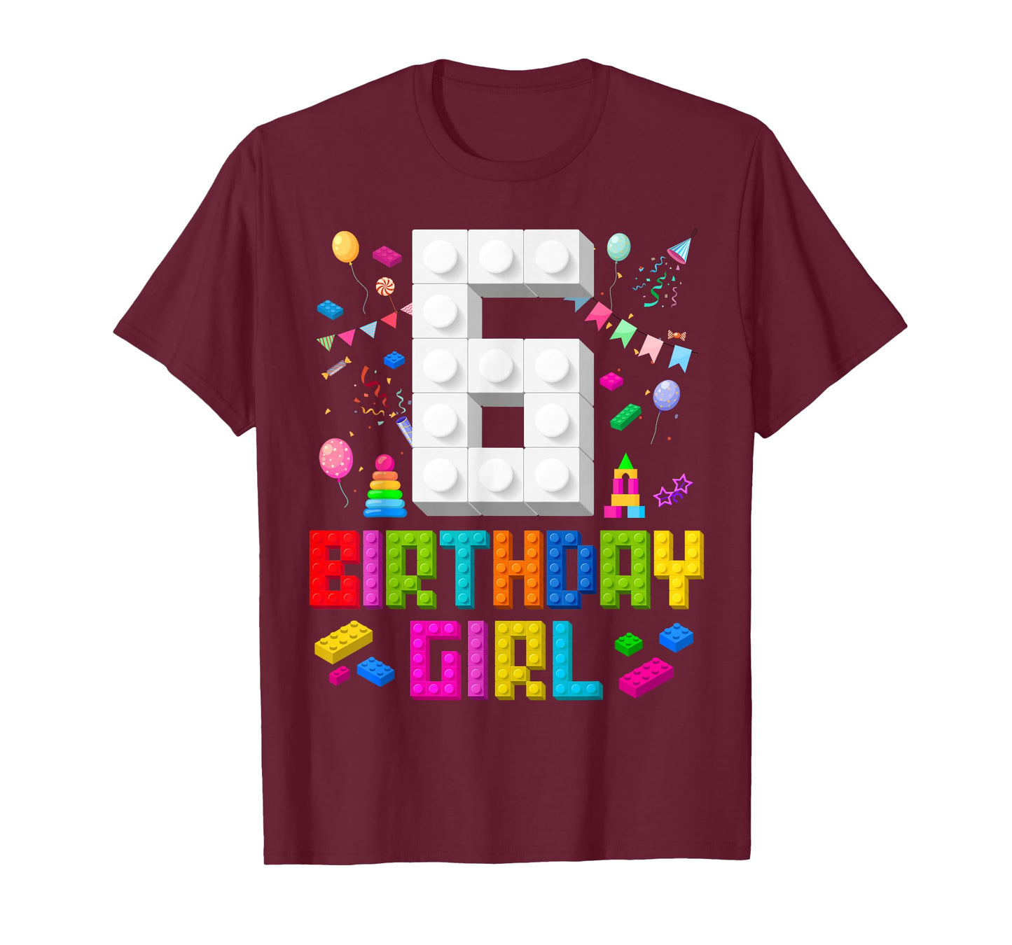 6th Birthday Girl Master Builder 6 Years Old Building Block T-Shirt