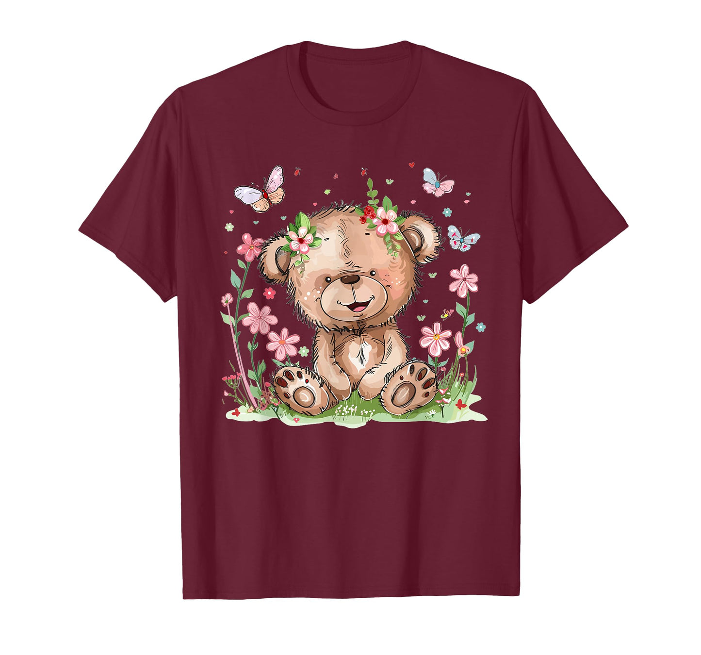 Cute Teddy Bear With Flowers I Kids Teddy T-Shirt