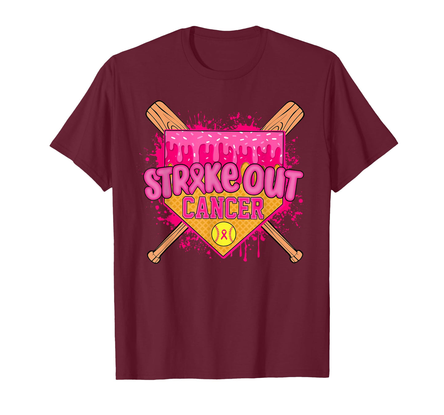 Strike Out Breast Cancer Warrior Softball Drip Home Plate T-Shirt