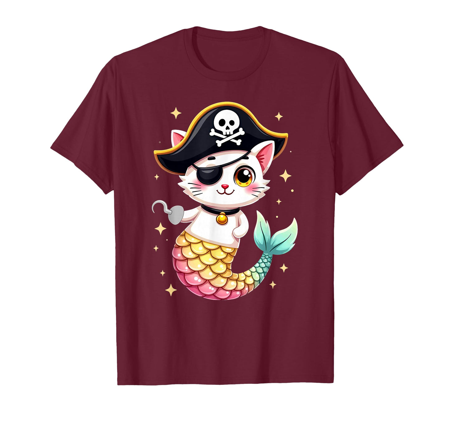 Cute Pirate Mermaid Cat Halloween T-Shirt